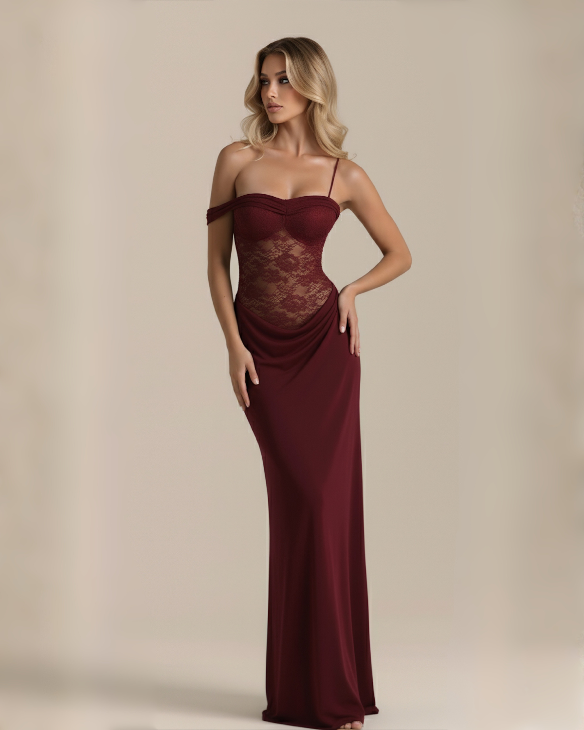 The Victoria Lace Maxi Dress - Wine Red
