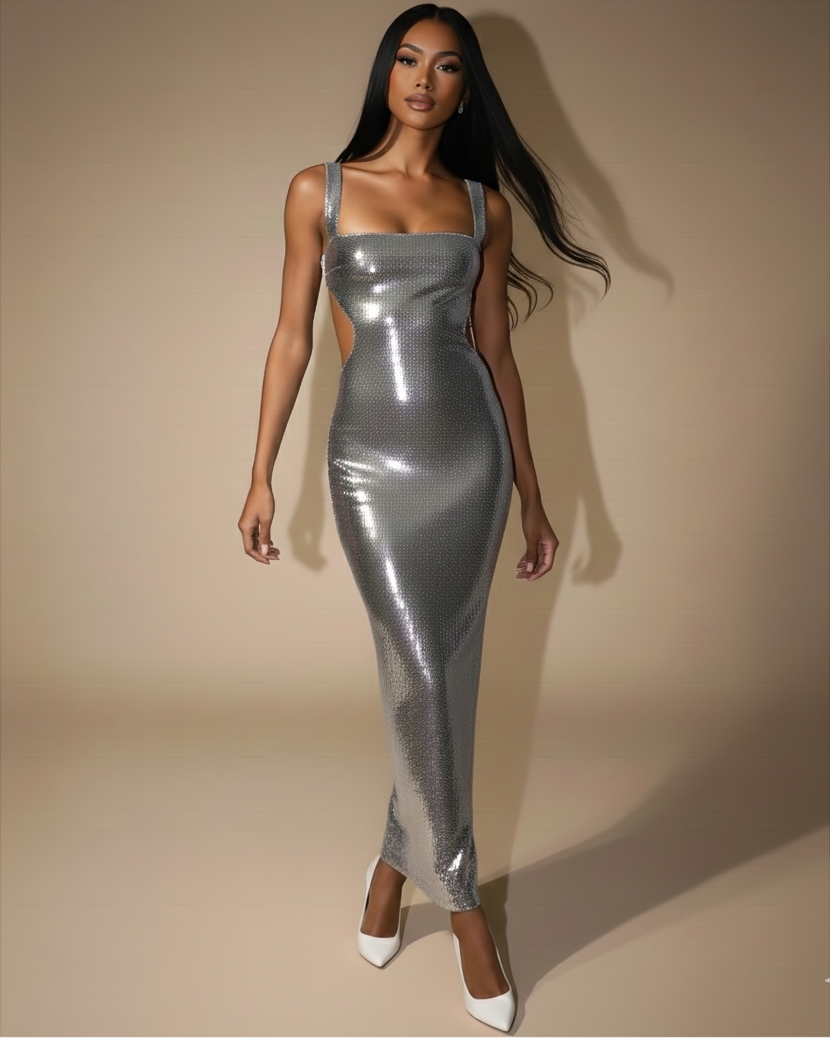 The Sylviana Maxi Dress - Silver