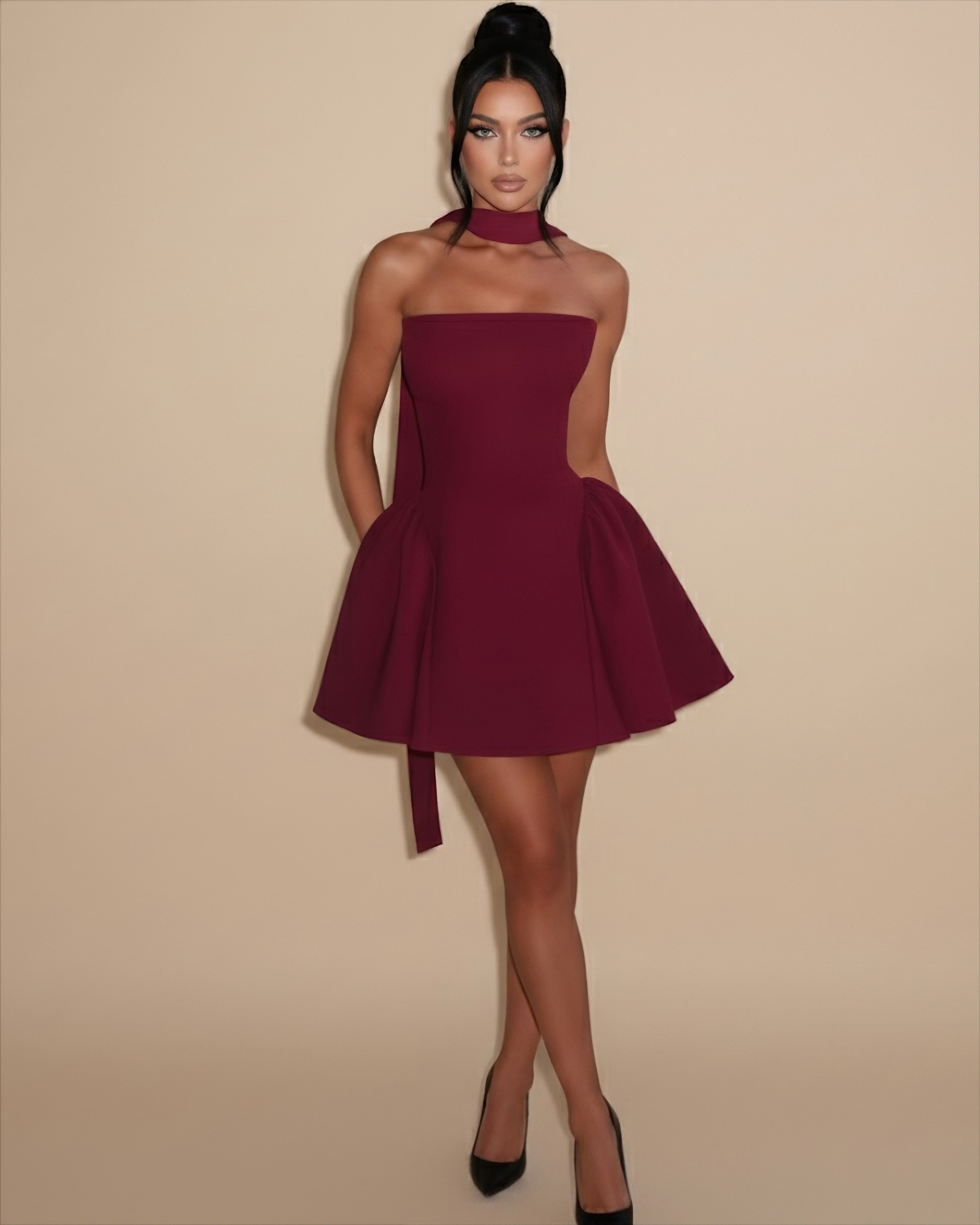 The Luna Mini Dress - Wine Red