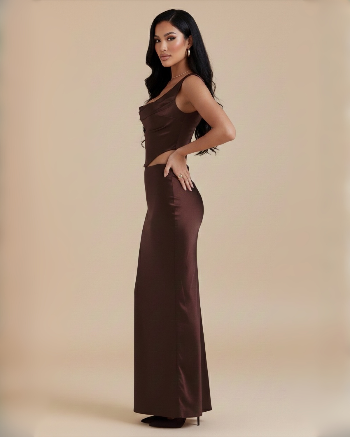 The Monroe Maxi Skirt Set - Brown