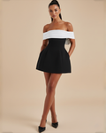 The Sabrina Bow Mini Dress - Black/White