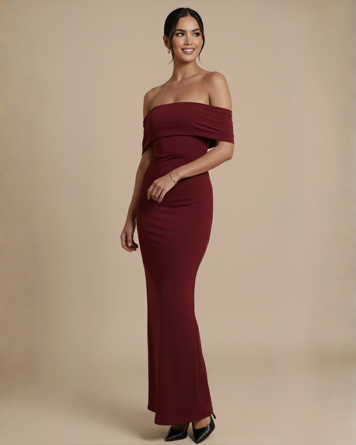 The Noir Backless Off-Shoulder Maxi Dress - Red