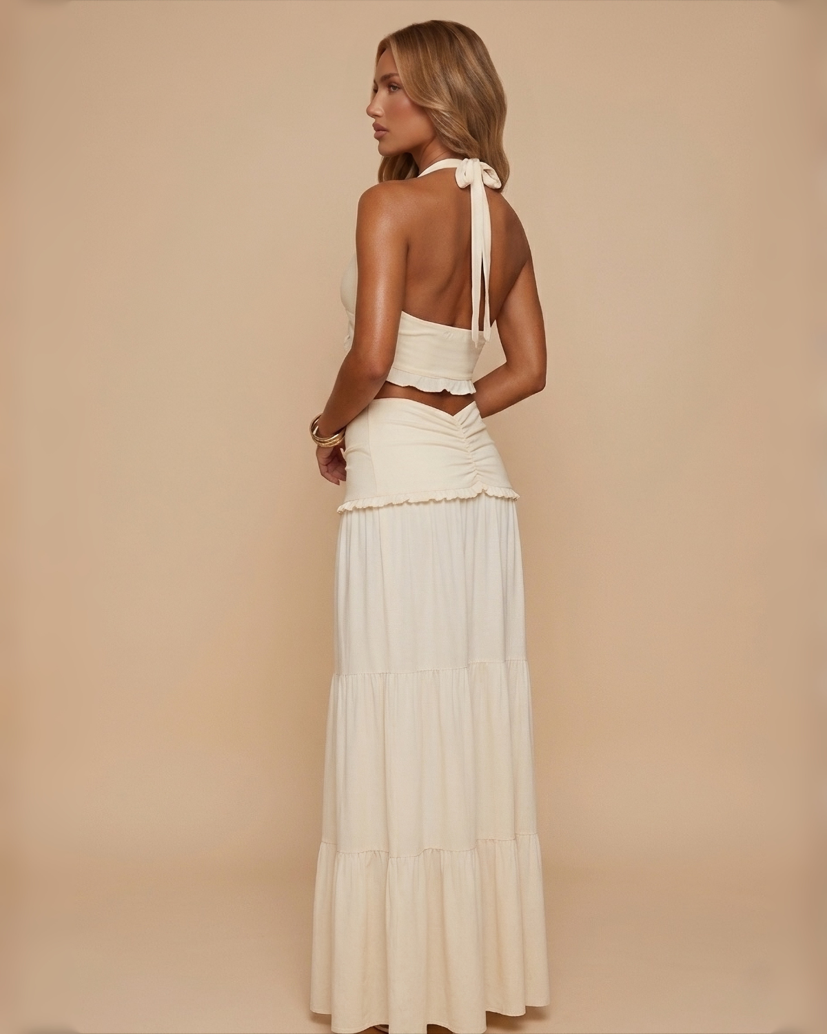 The Lyra Maxi Skirt Set - Cream White