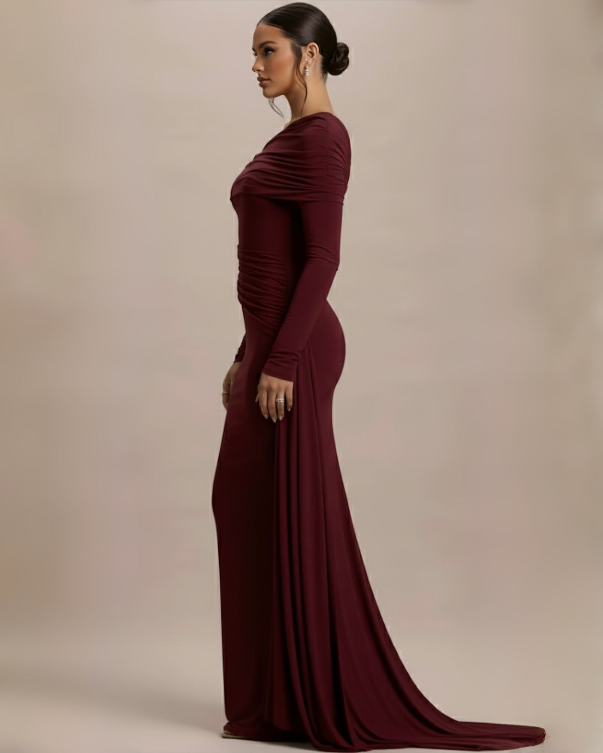 The Mona Long Sleeve Maxi Dress - Wine Red