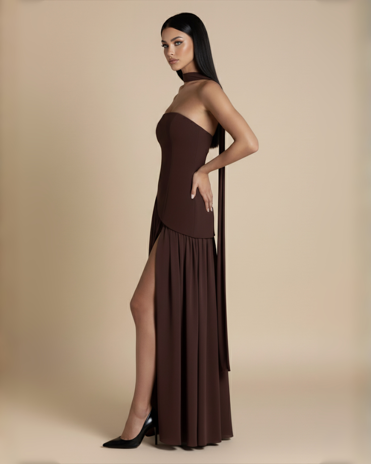 The Elisabeth Corset Maxi Dress - Brown