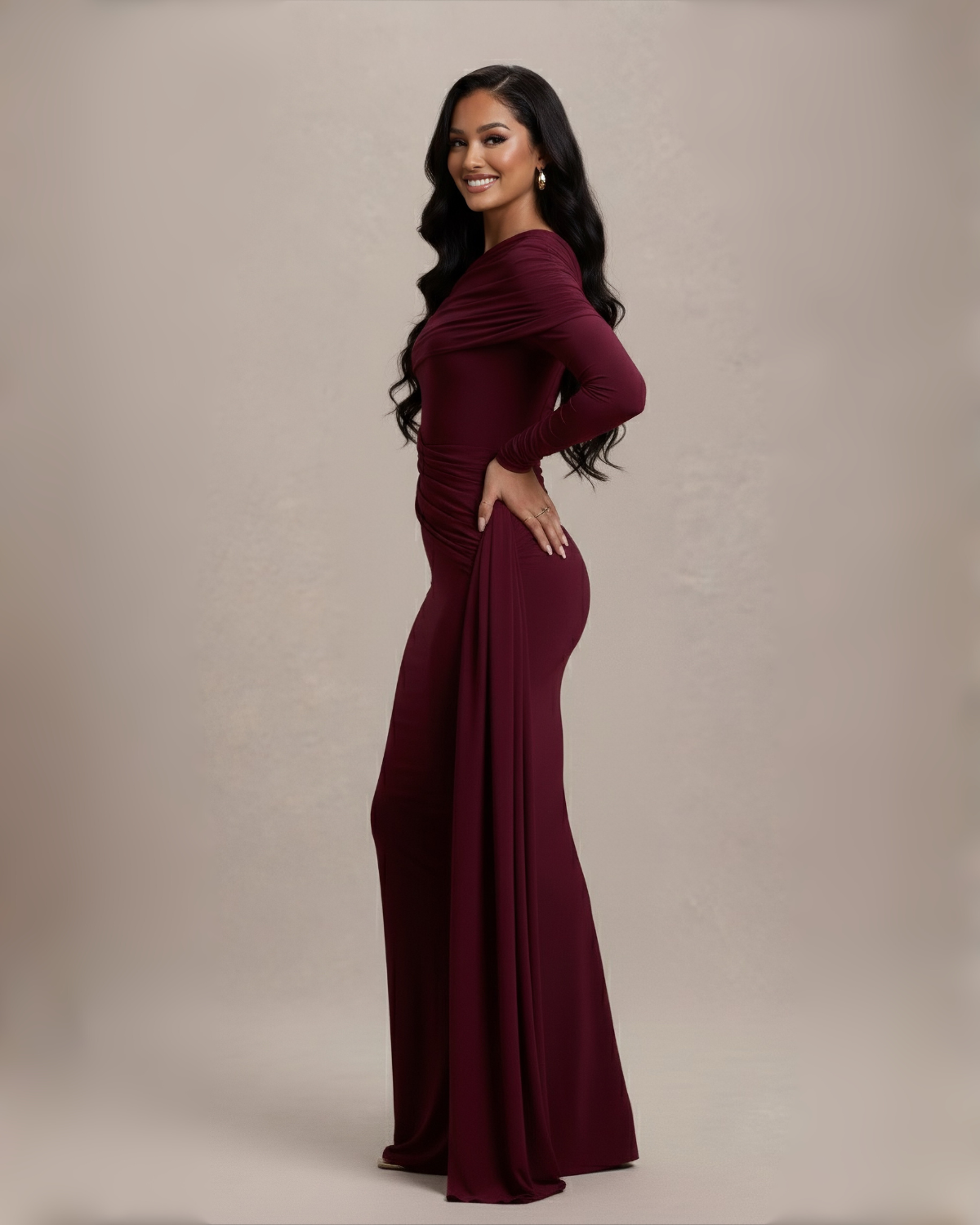 The Mona Long Sleeve Maxi Dress - Wine Red
