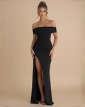The Nala Off-Shoulder Split Maxi Dress - Black