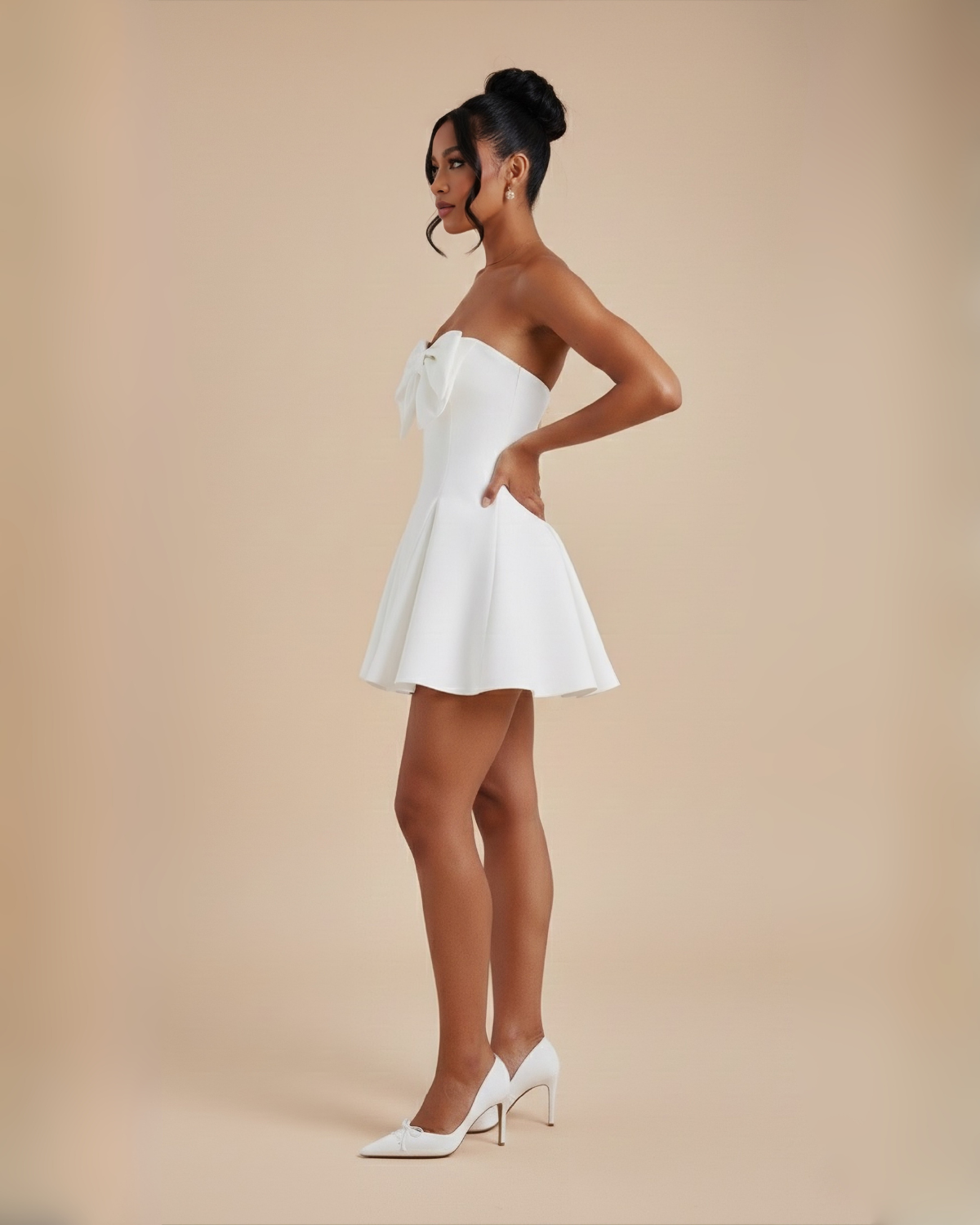 The Mia Bow Mini Dress - White