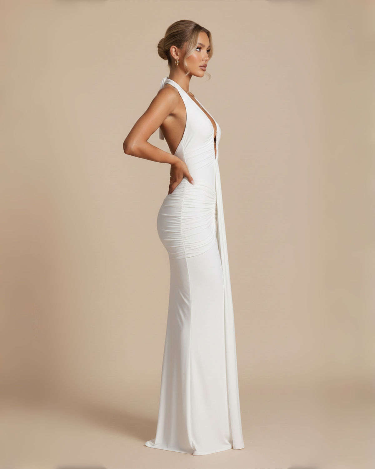 The Angelica Halter Maxi Dress - White