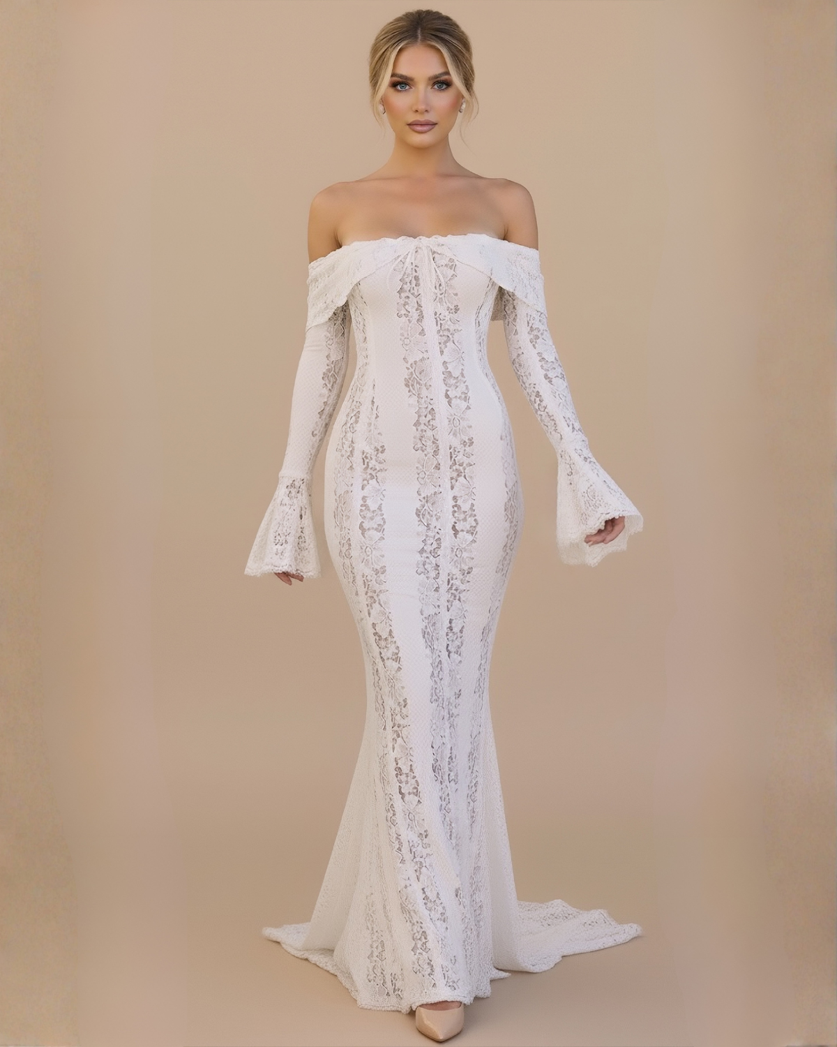 The Isabelle Off-Shoulder Lace Maxi Dress - White