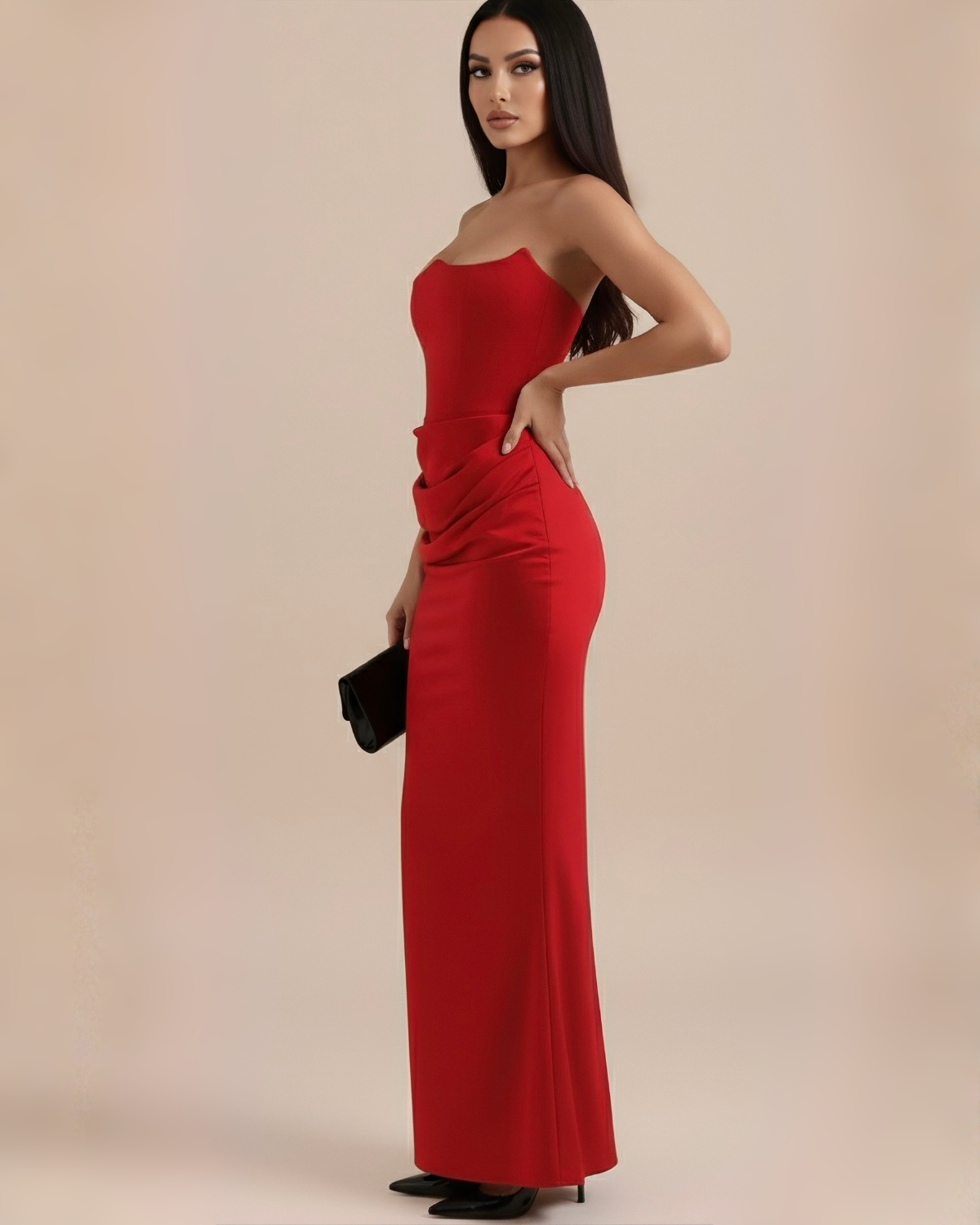 The Laura Corset Detail Maxi Dress - Red