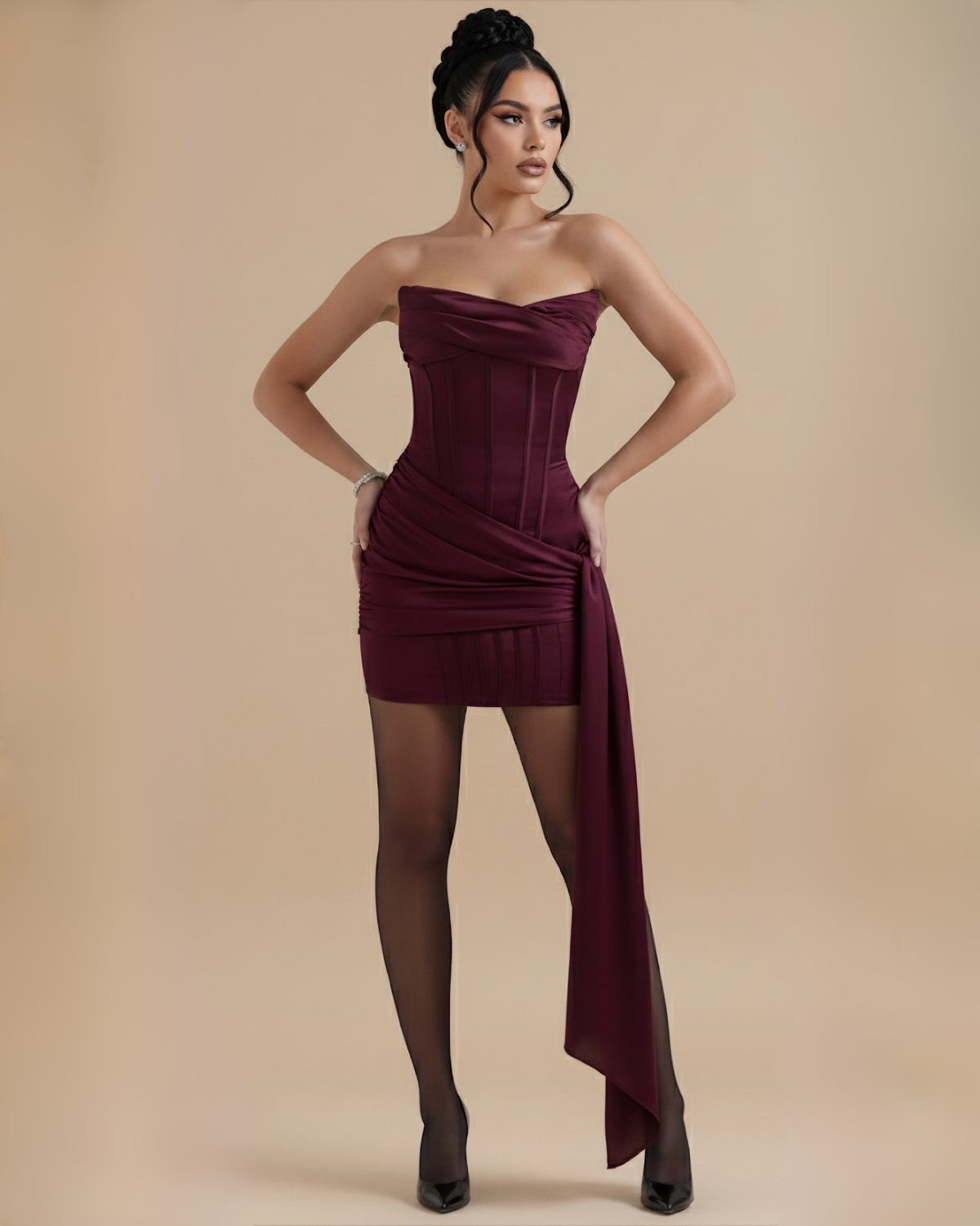 The Eleanora Corset Mini Dress - Wine