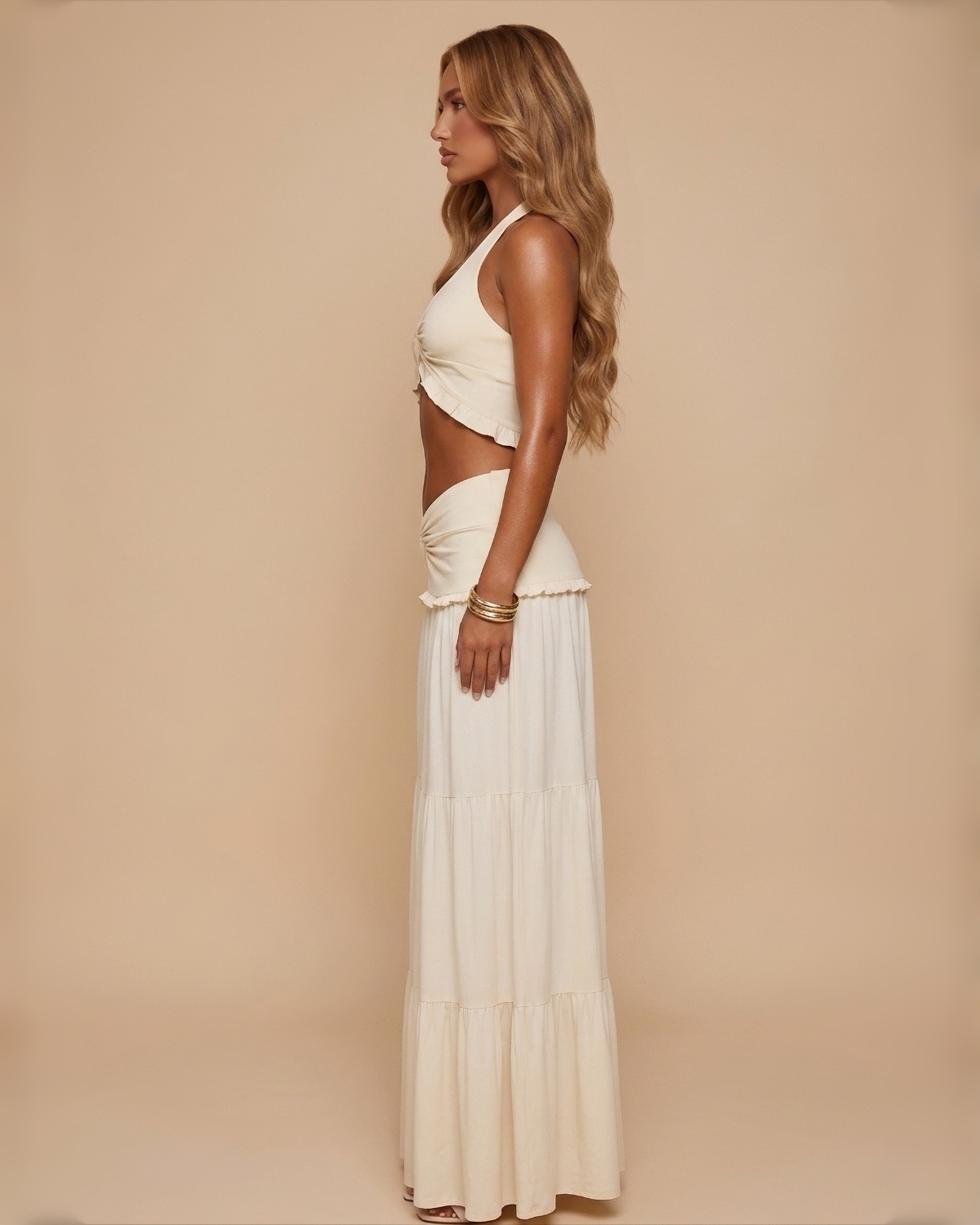 The Lyra Maxi Skirt Set - Cream White