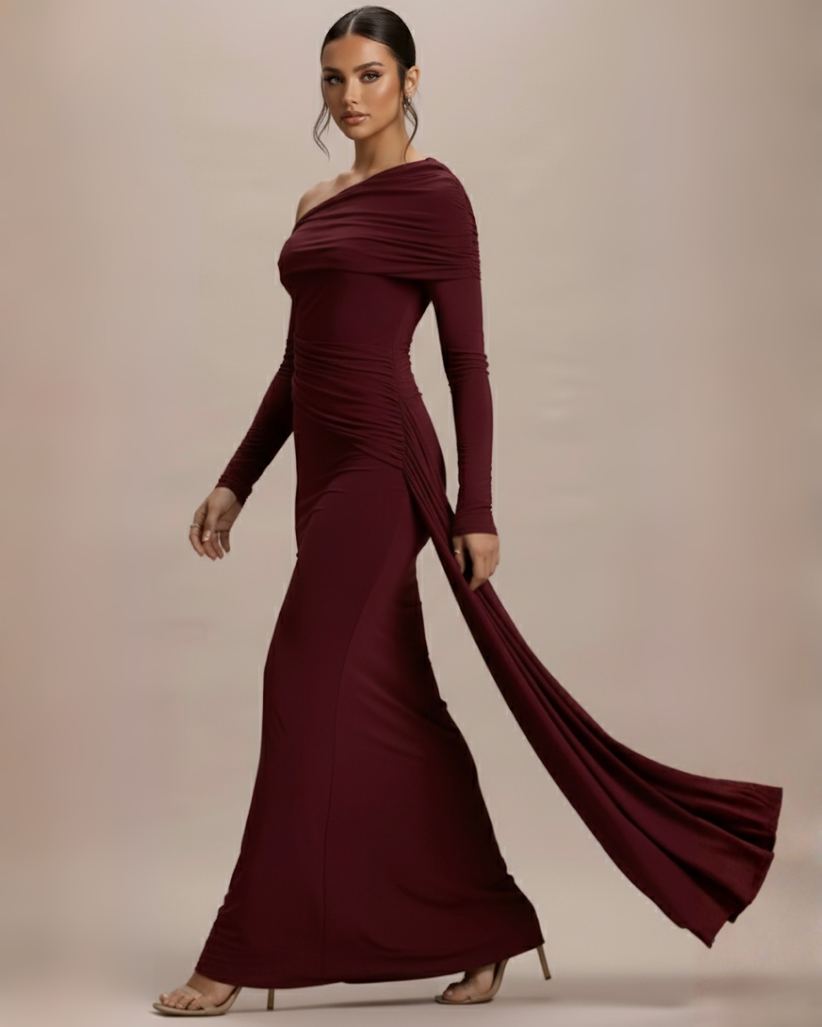 The Mona Long Sleeve Maxi Dress - Wine Red