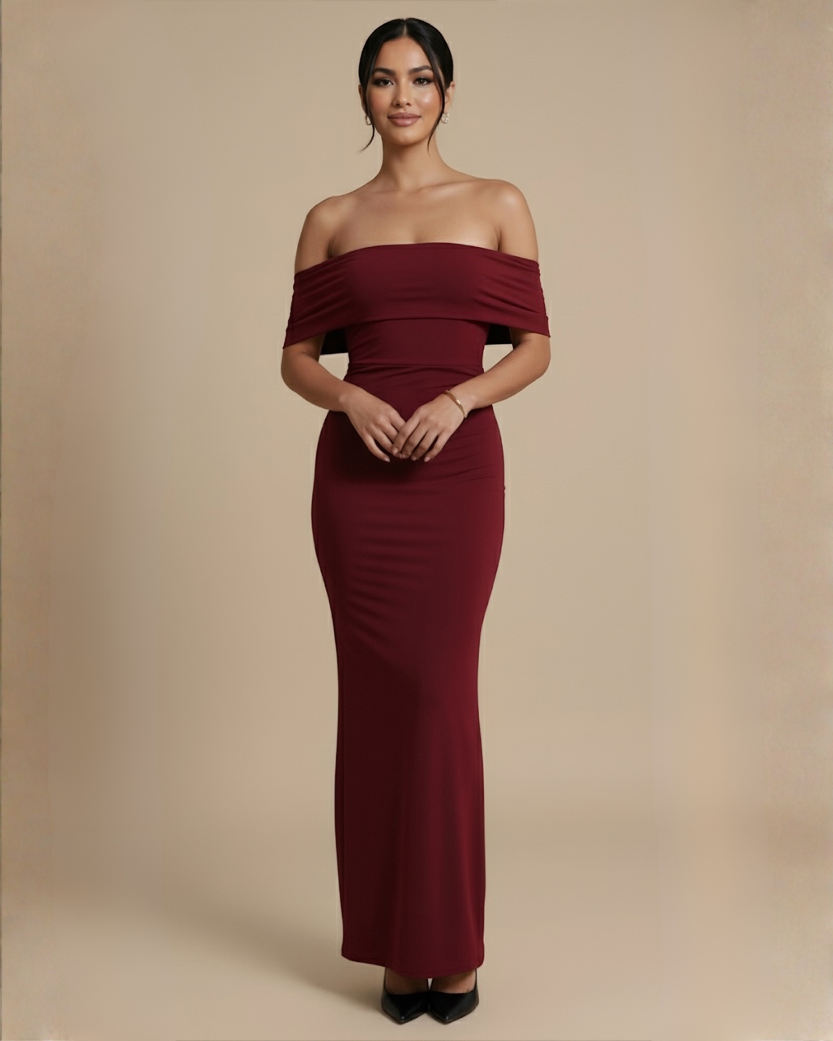 The Noir Backless Off-Shoulder Maxi Dress - Red