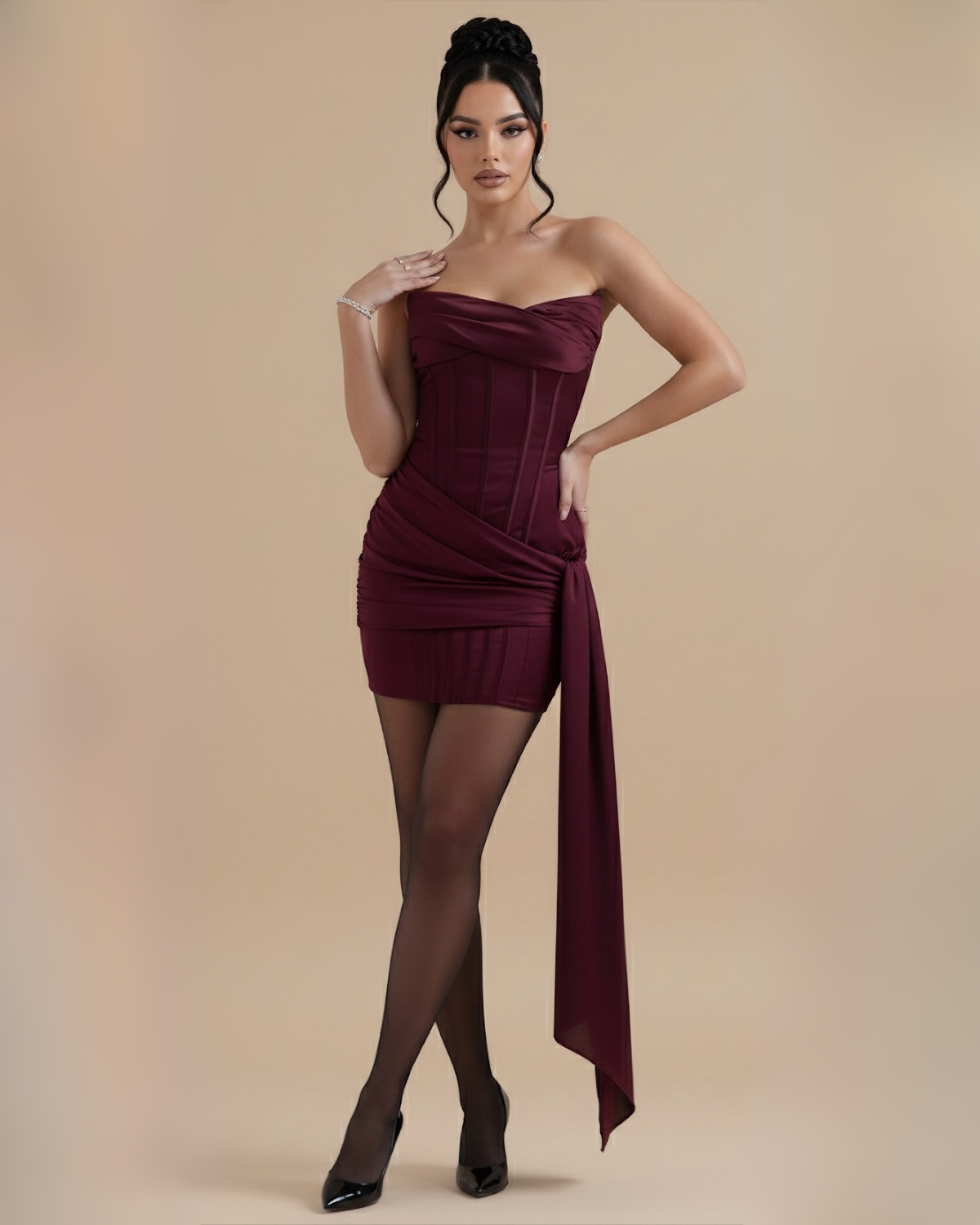 The Eleanora Corset Mini Dress - Wine