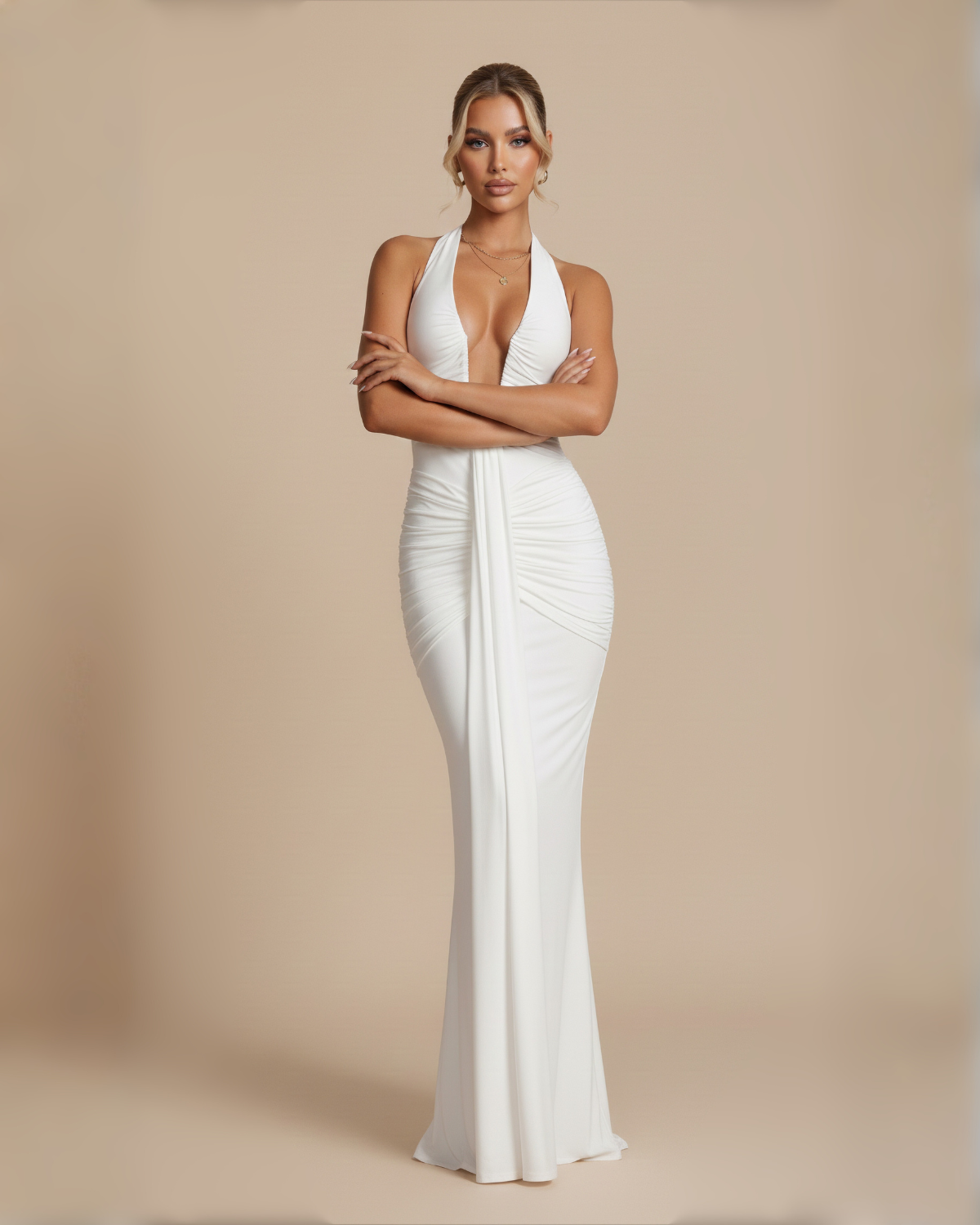 The Angelica Halter Maxi Dress - White
