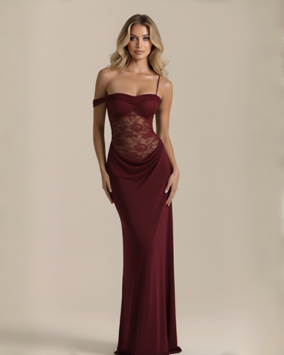 The Victoria Lace Maxi Dress - Wine Red