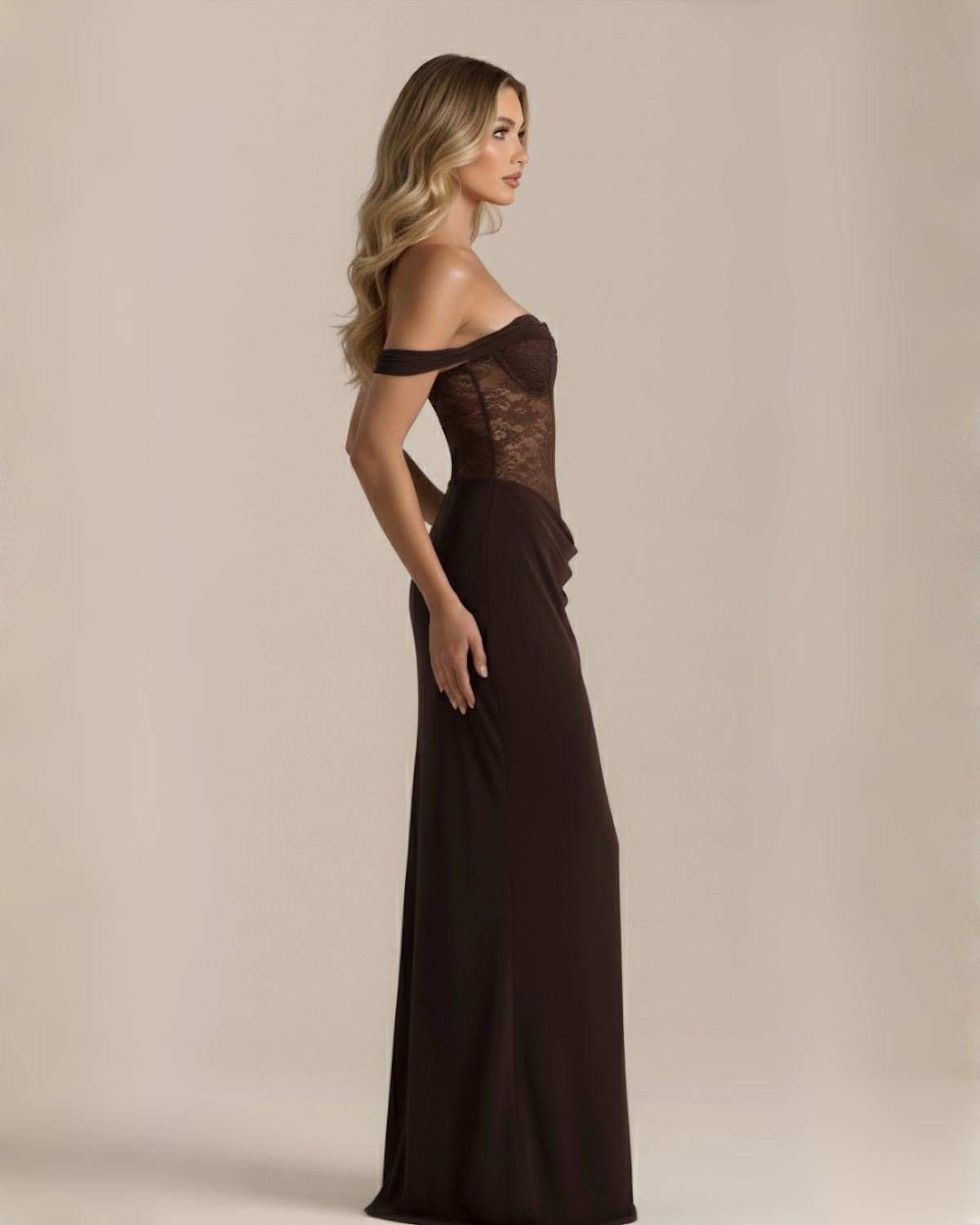 The Victoria Lace Maxi Dress - Brown