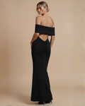 The Noir Backless Off-Shoulder Maxi Dress - Black
