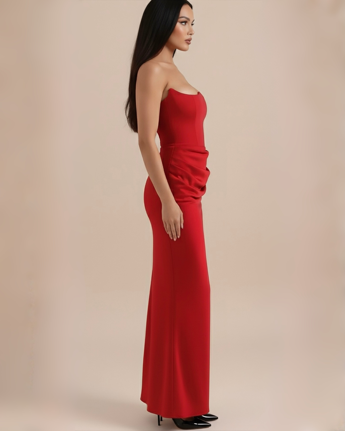 The Laura Corset Detail Maxi Dress - Red