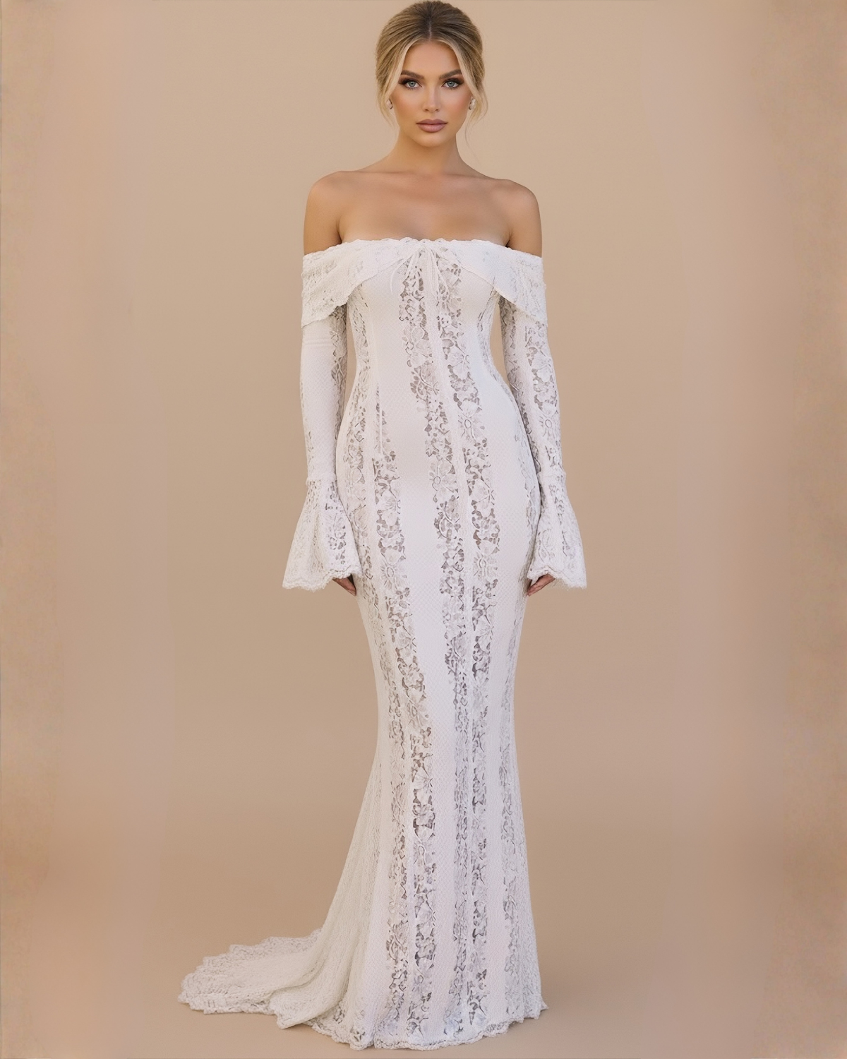 The Isabelle Off-Shoulder Lace Maxi Dress - White