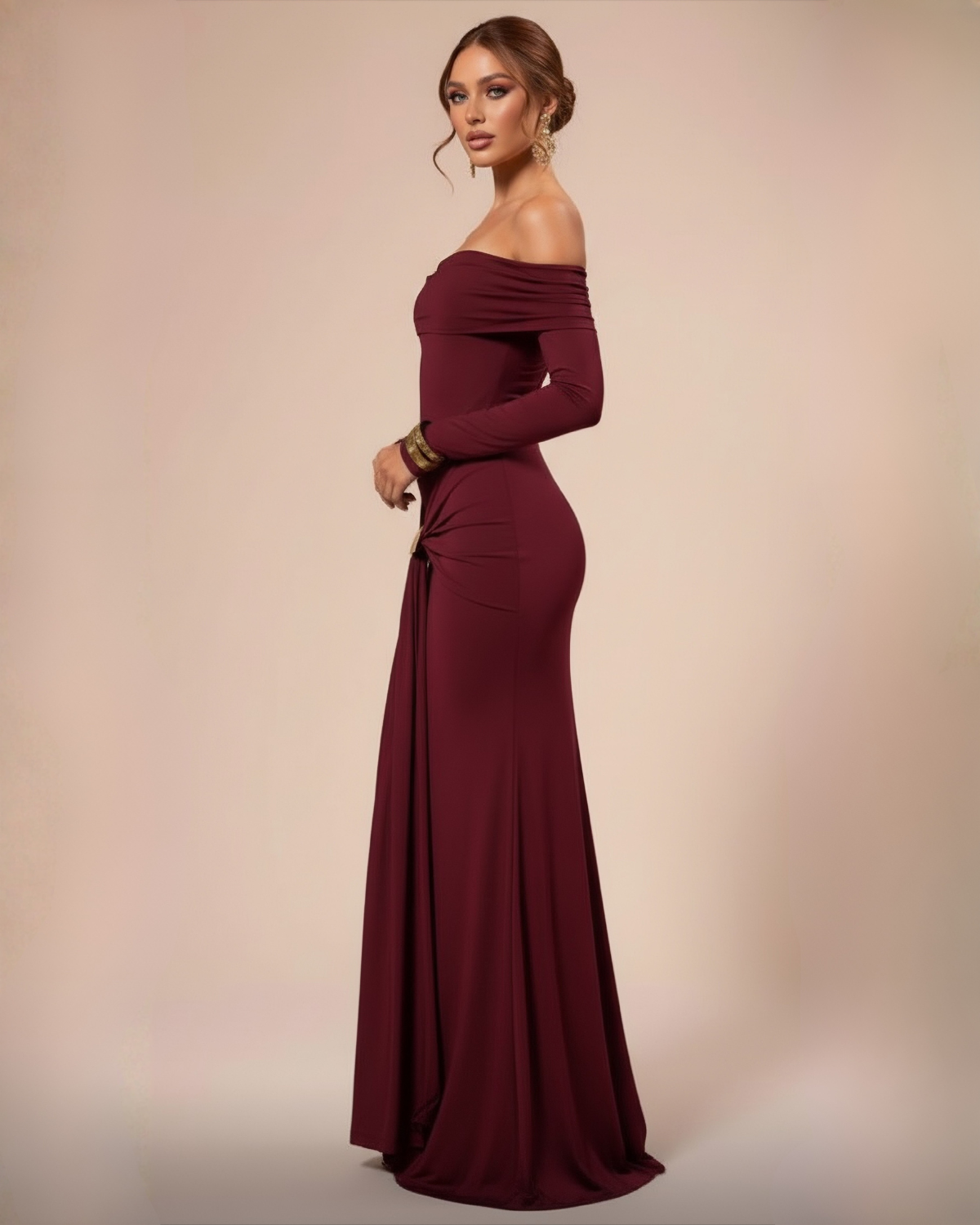 The Margot Off-Shoulder Maxi Dress - Wine Red