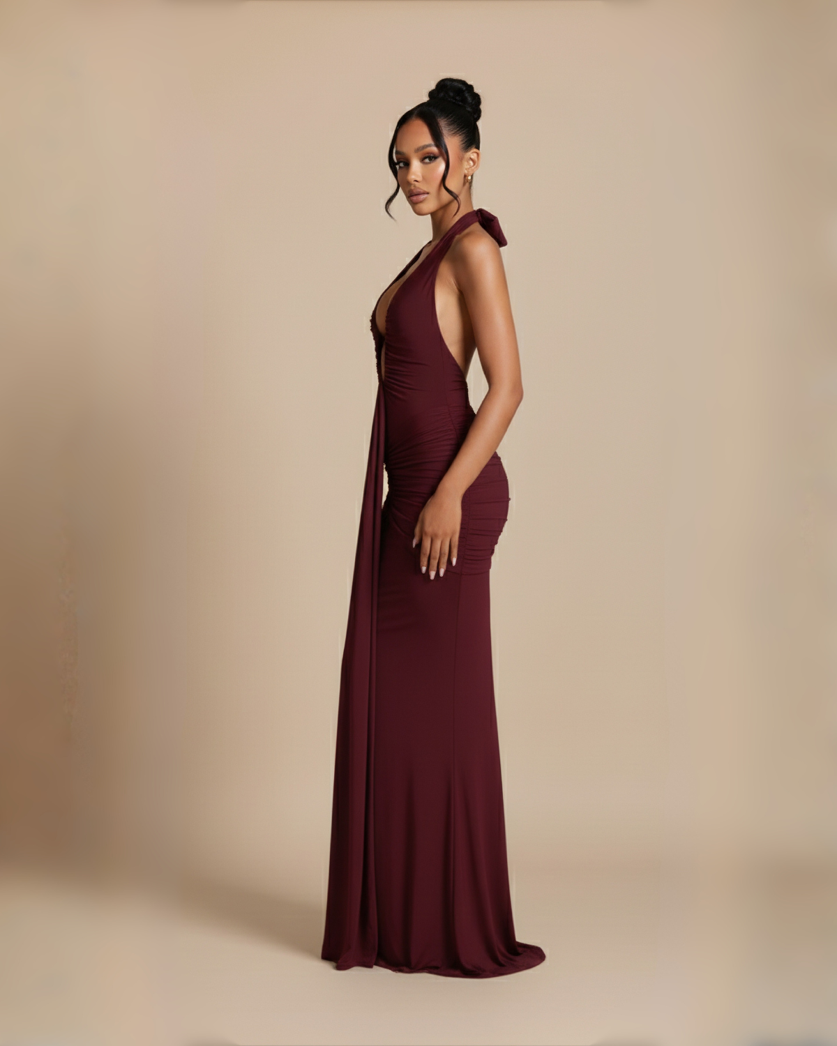 The Angelica Halter Maxi Dress -  Wine Red
