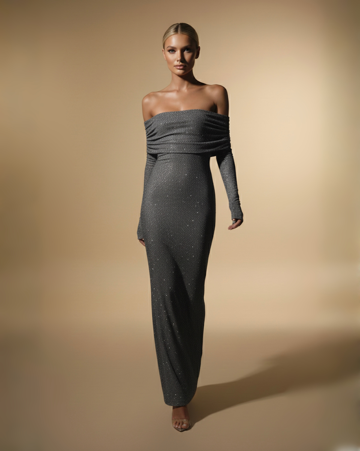 The Madeleine Off-Shoulder Maxi Dress - Grey