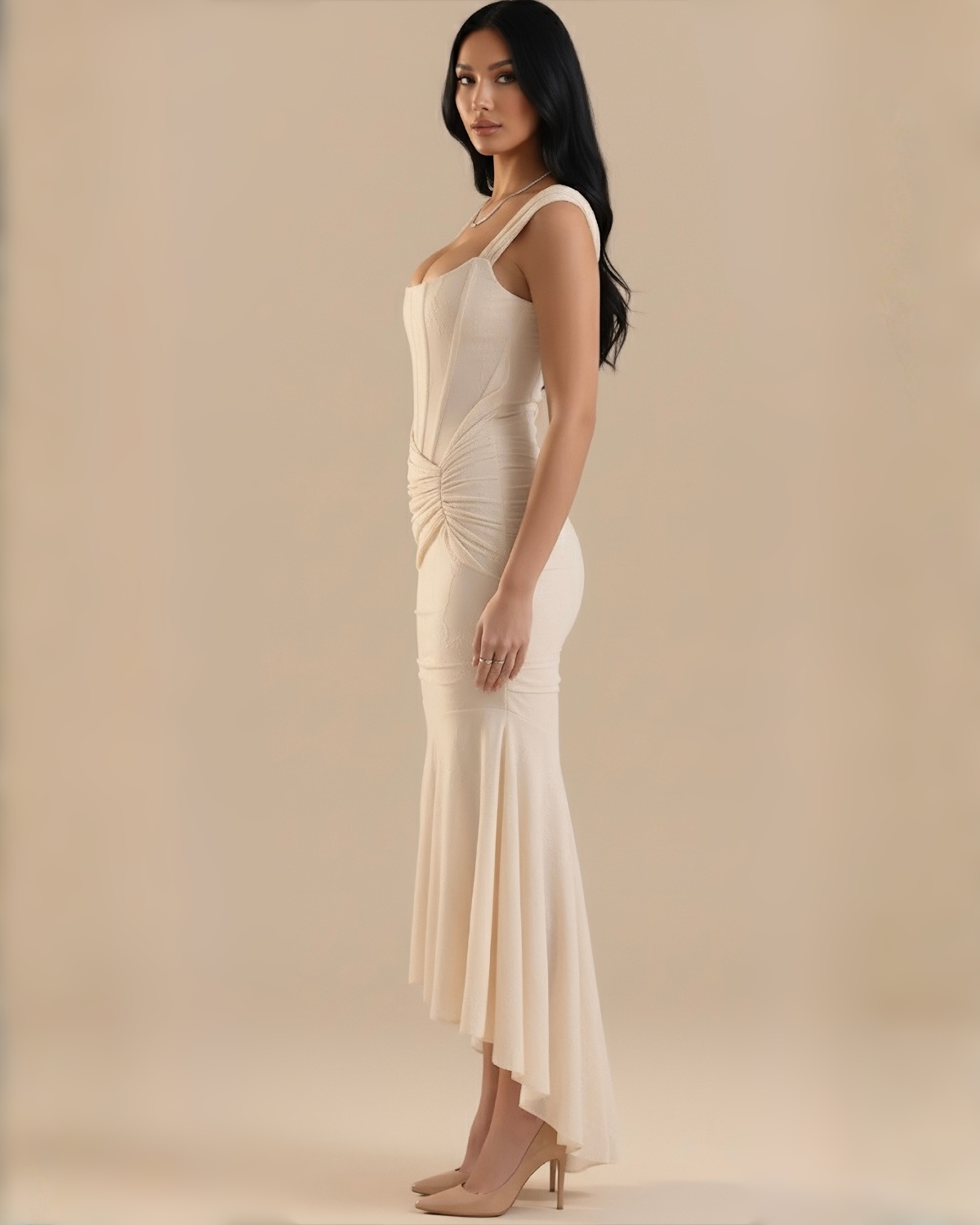 The Liliana Lace Corset Midi Dress - Cream White