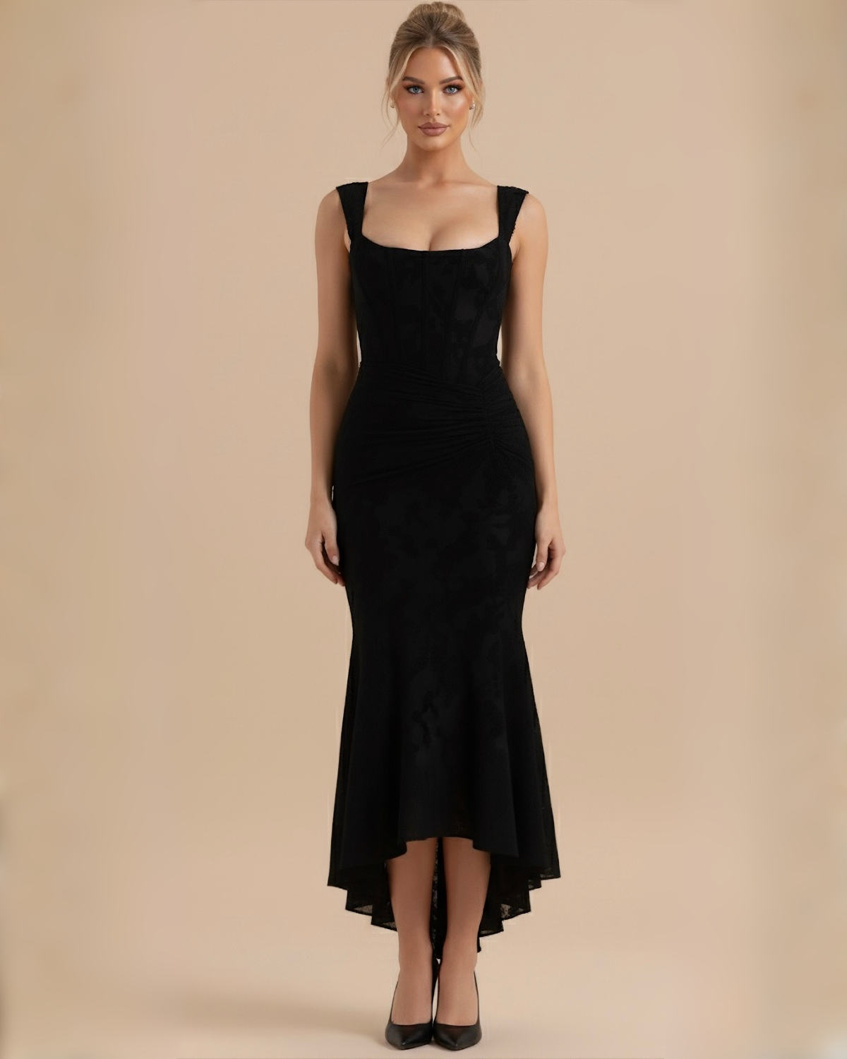 The Liliana Lace Corset Midi Dress - Black