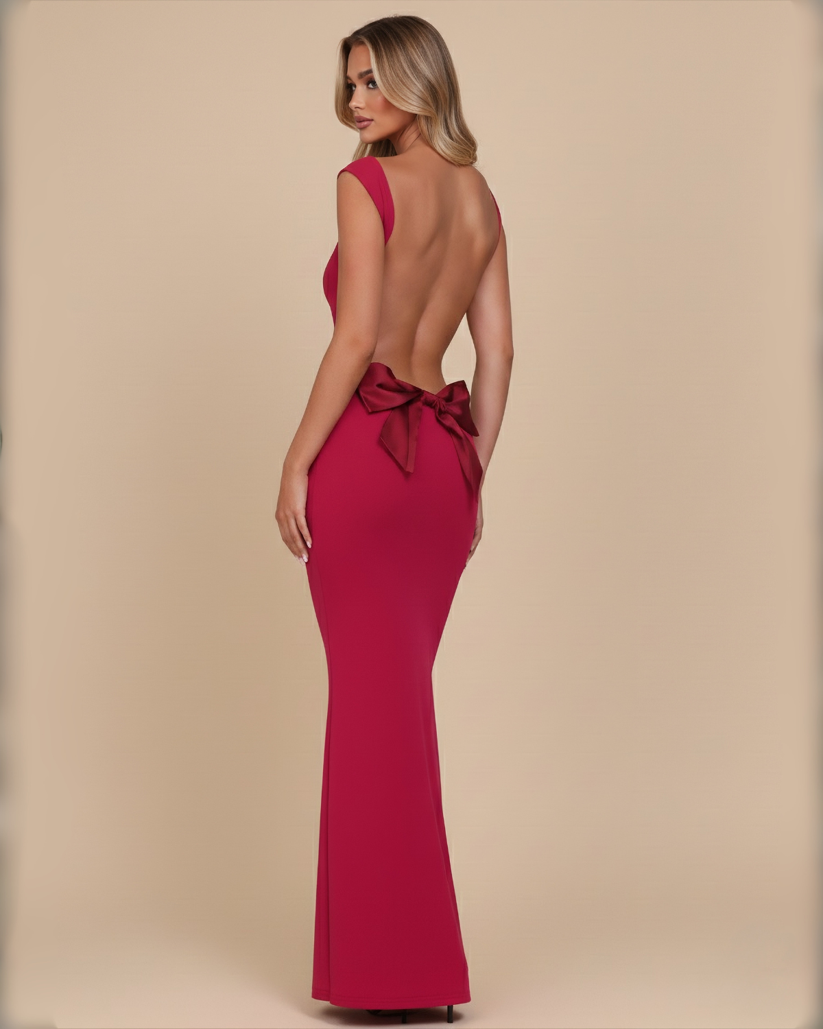 The Noèmie Bow Maxi Dress - Magenta Red