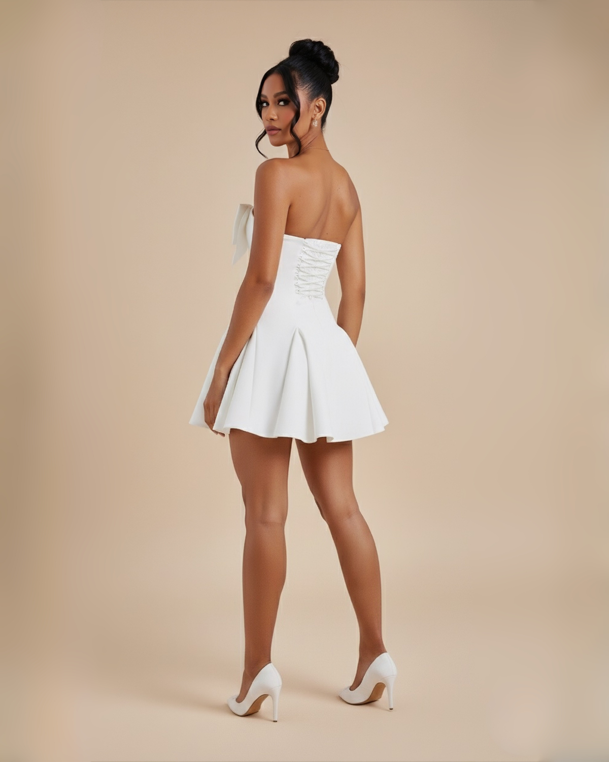 The Mia Bow Mini Dress - White