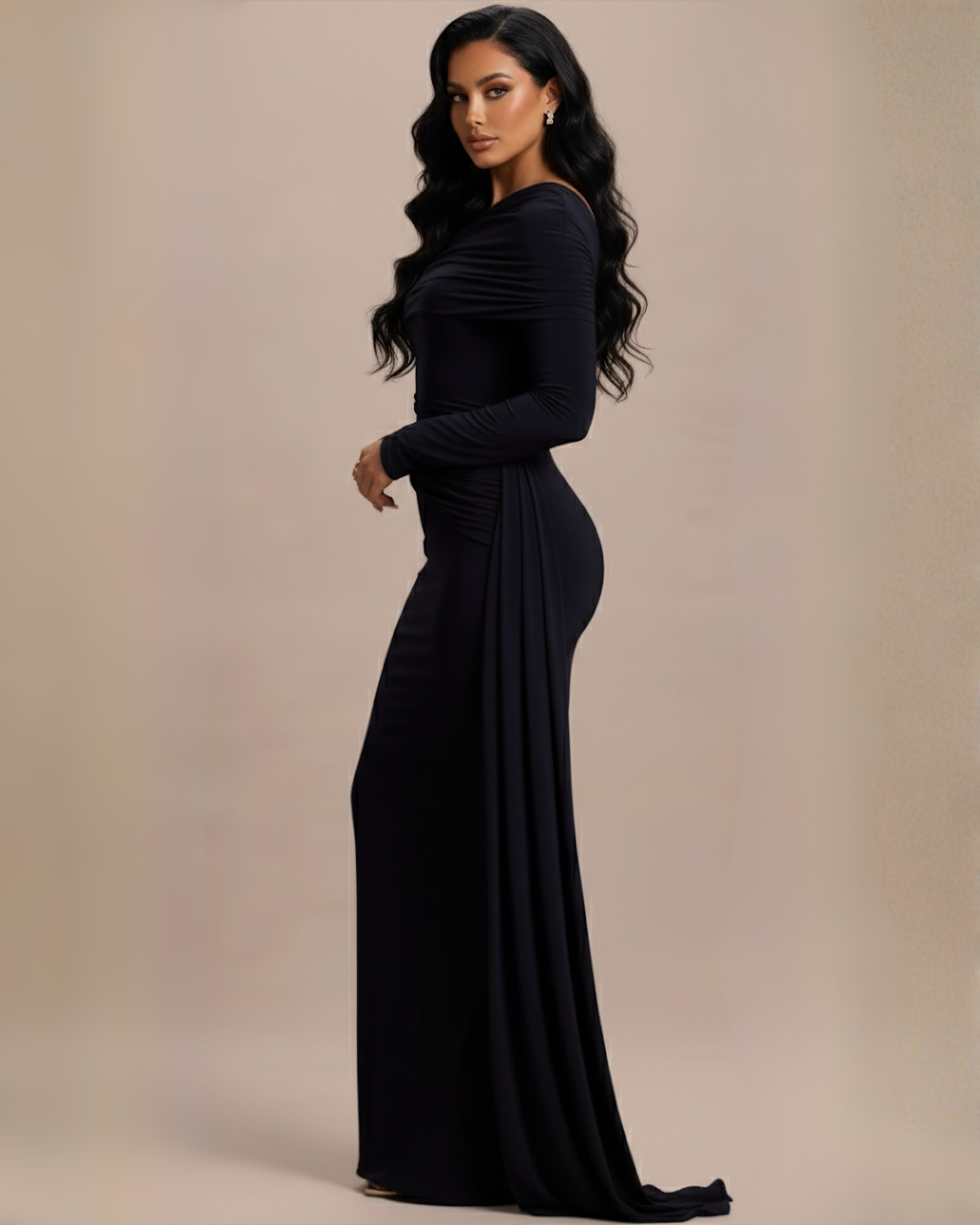 The Mona Long Sleeve Maxi Dress - Dark Navy