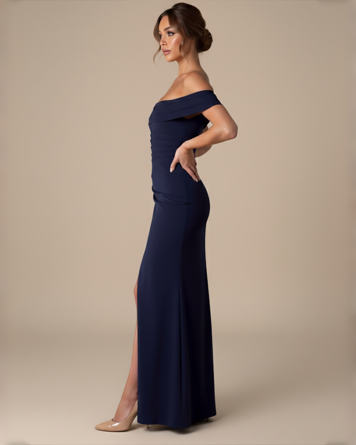 The Nala Off-Shoulder Split Maxi Dress - Navy Blue