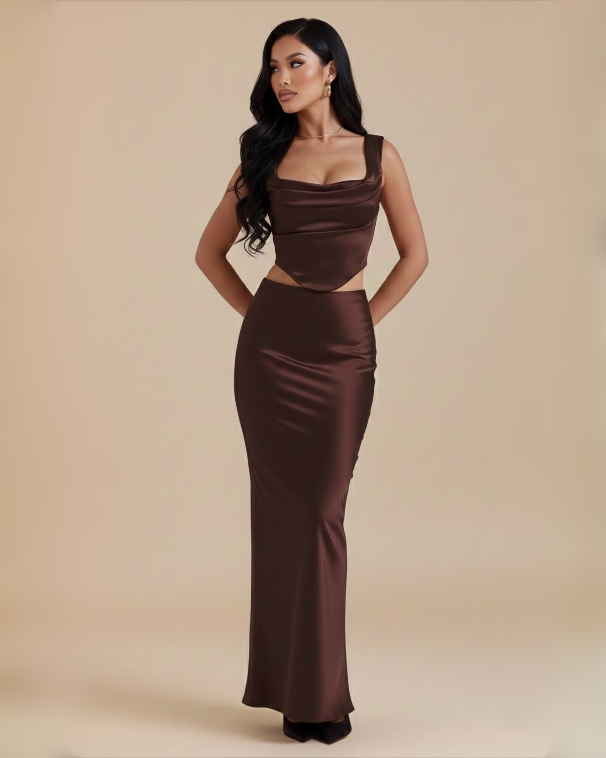 The Monroe Maxi Skirt Set - Brown