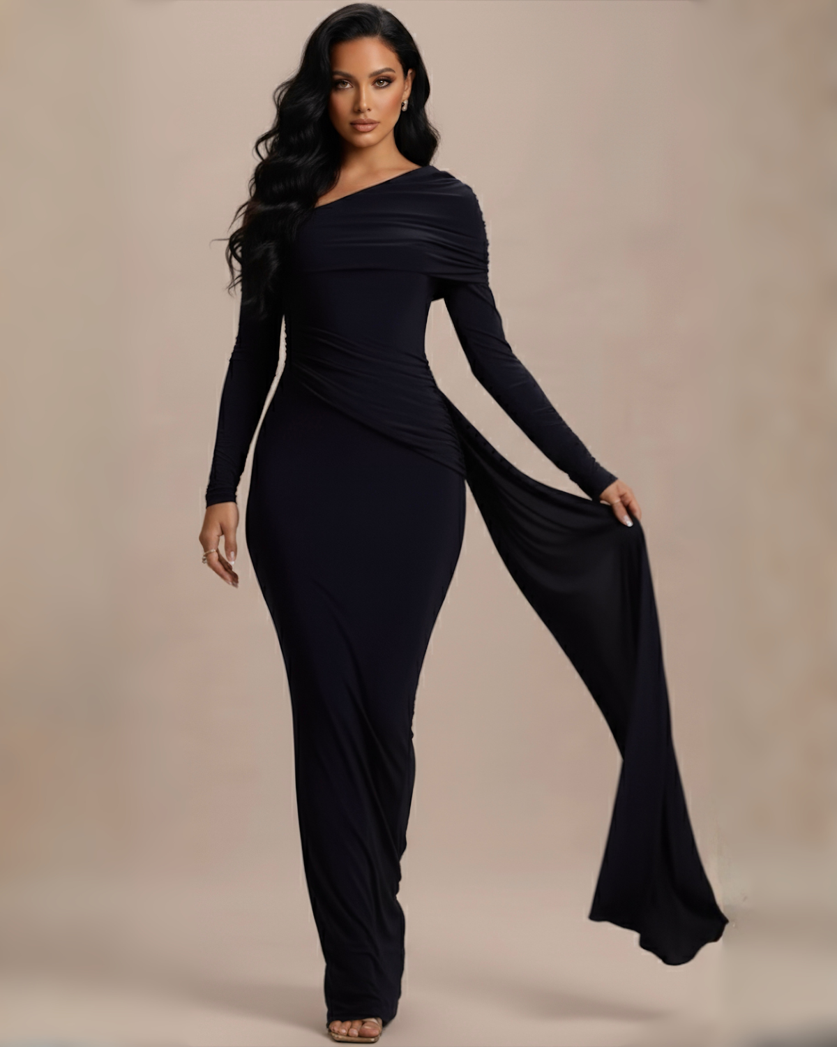The Mona Long Sleeve Maxi Dress - Dark Navy