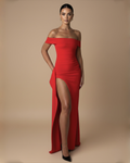 The Nala Off-Shoulder Split Maxi Dress - Red