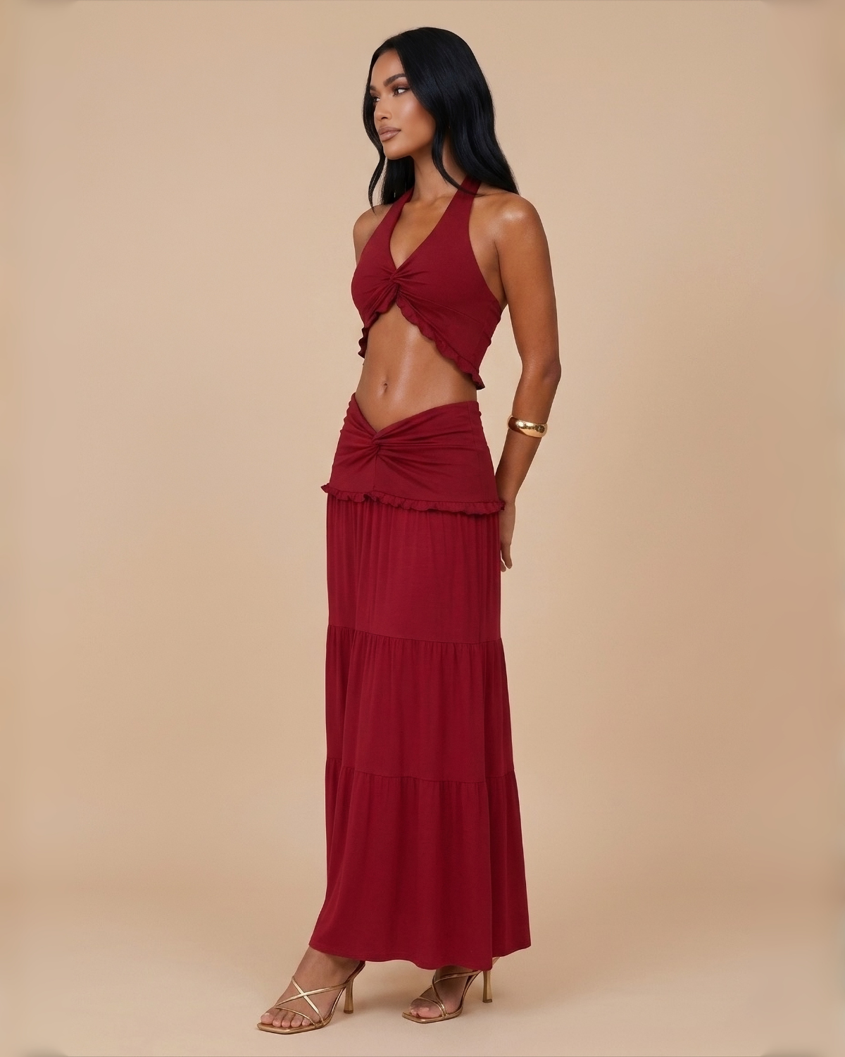 The Lyra Maxi Skirt Set - Red