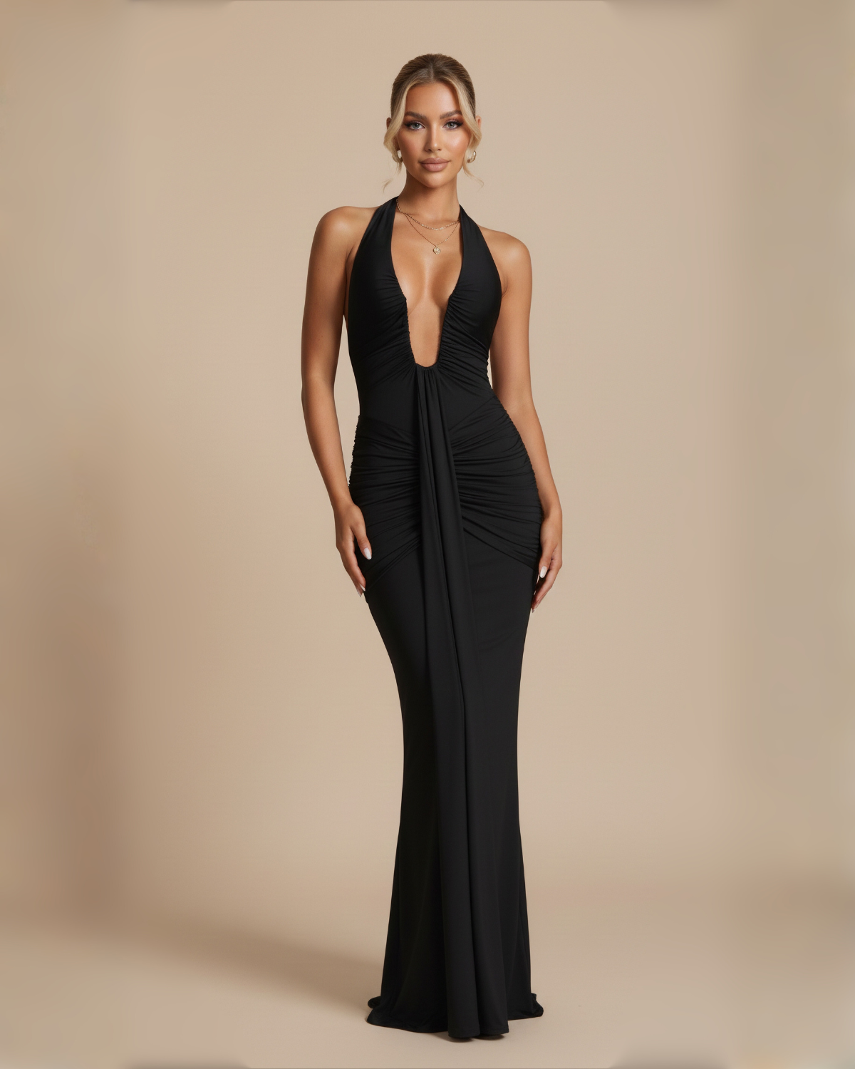 The Angelica Halter Maxi Dress - Black