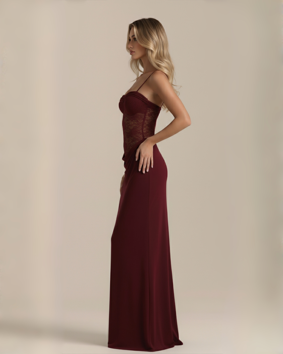 The Victoria Lace Maxi Dress - Wine Red