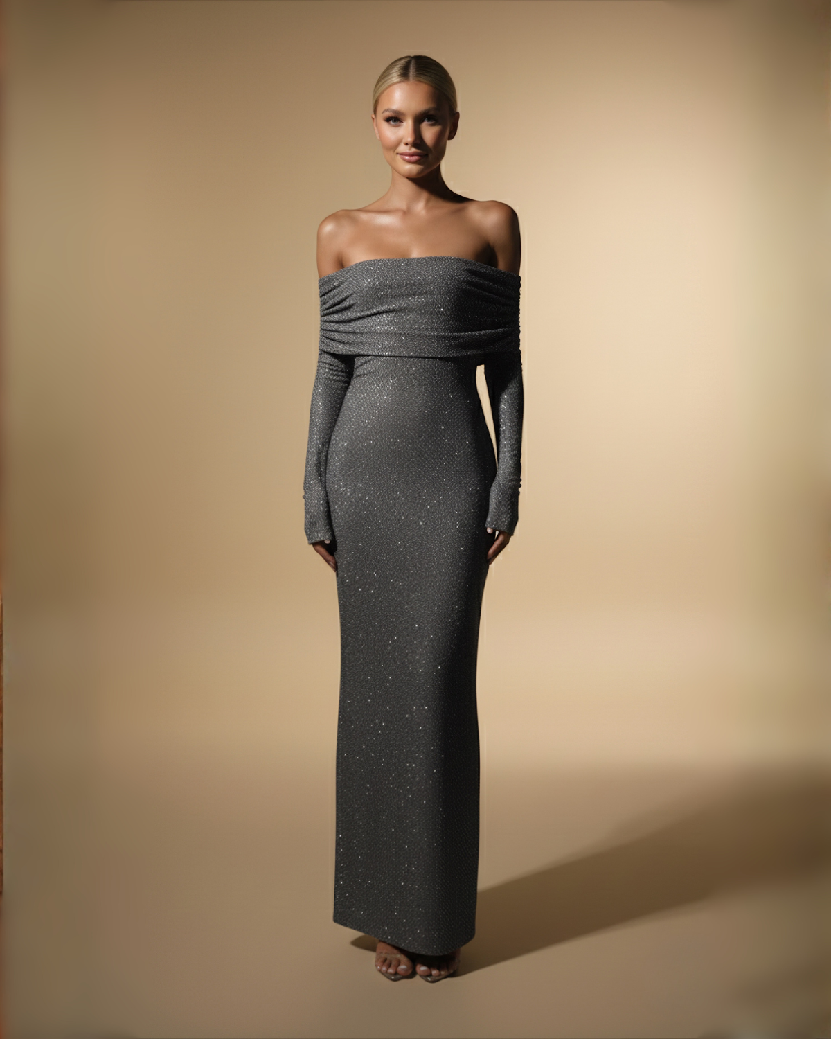 The Madeleine Off-Shoulder Maxi Dress - Grey