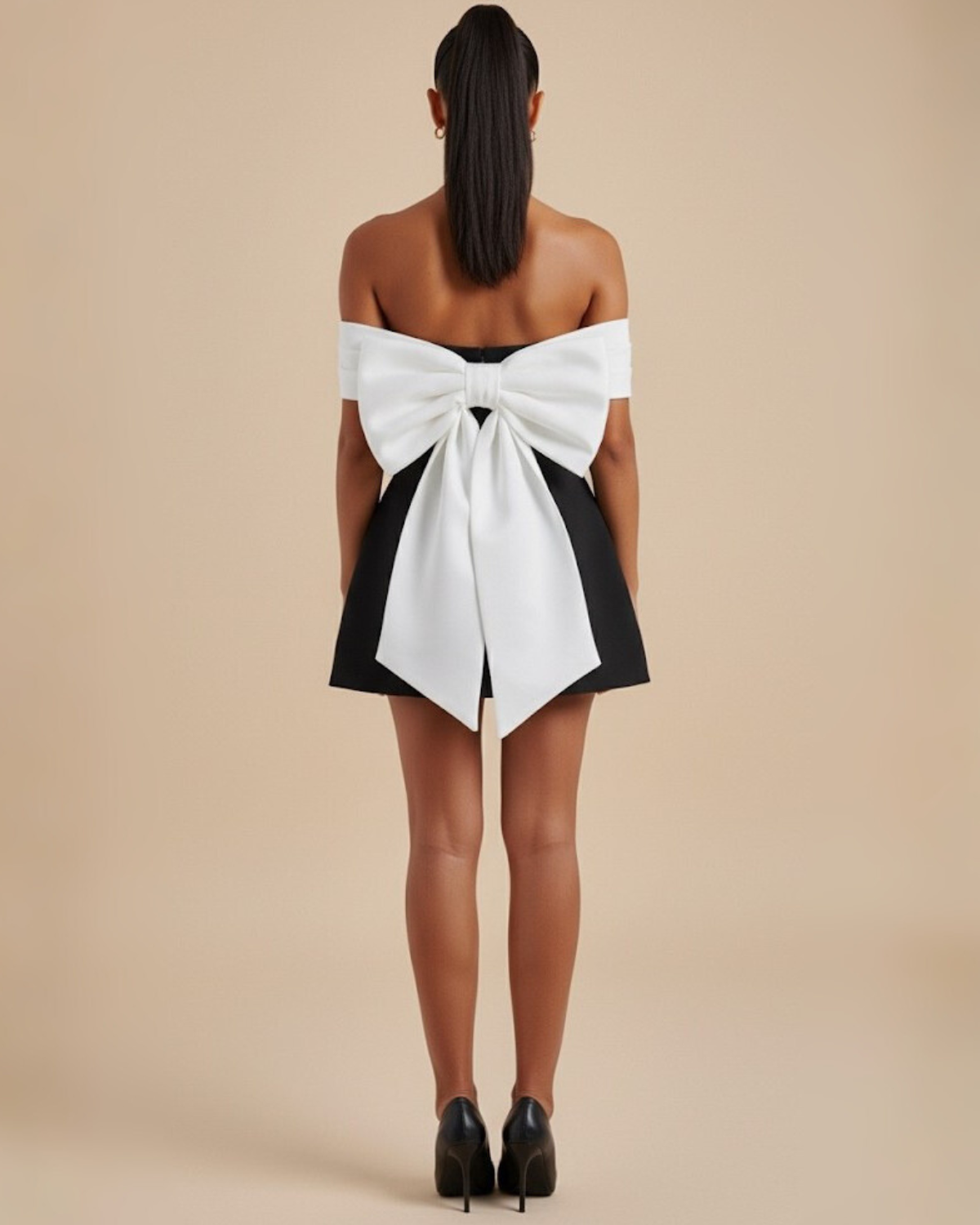 The Sabrina Bow Mini Dress - Black/White