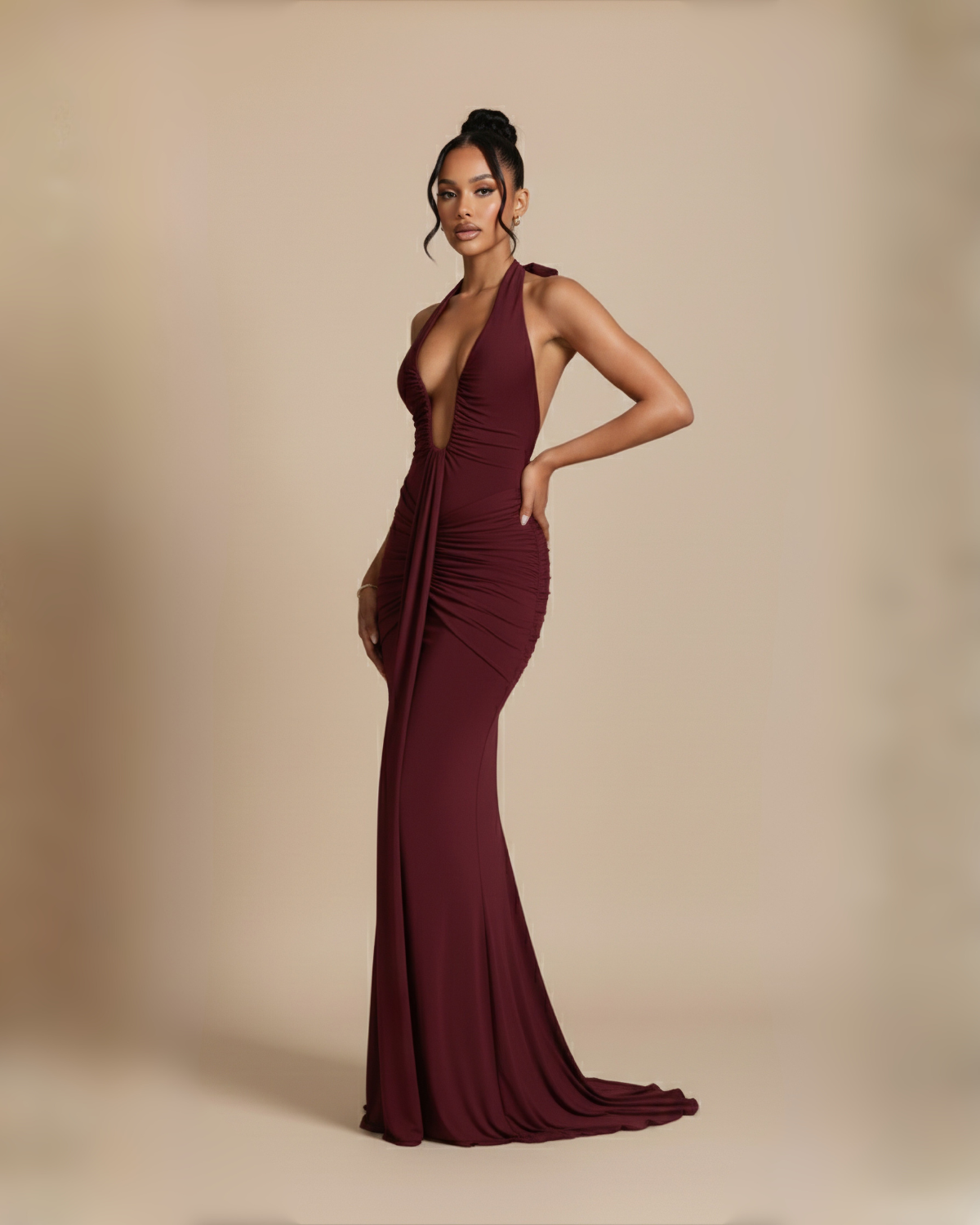 The Angelica Halter Maxi Dress -  Wine Red