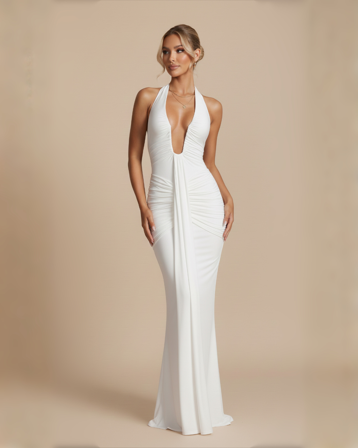 The Angelica Halter Maxi Dress - White