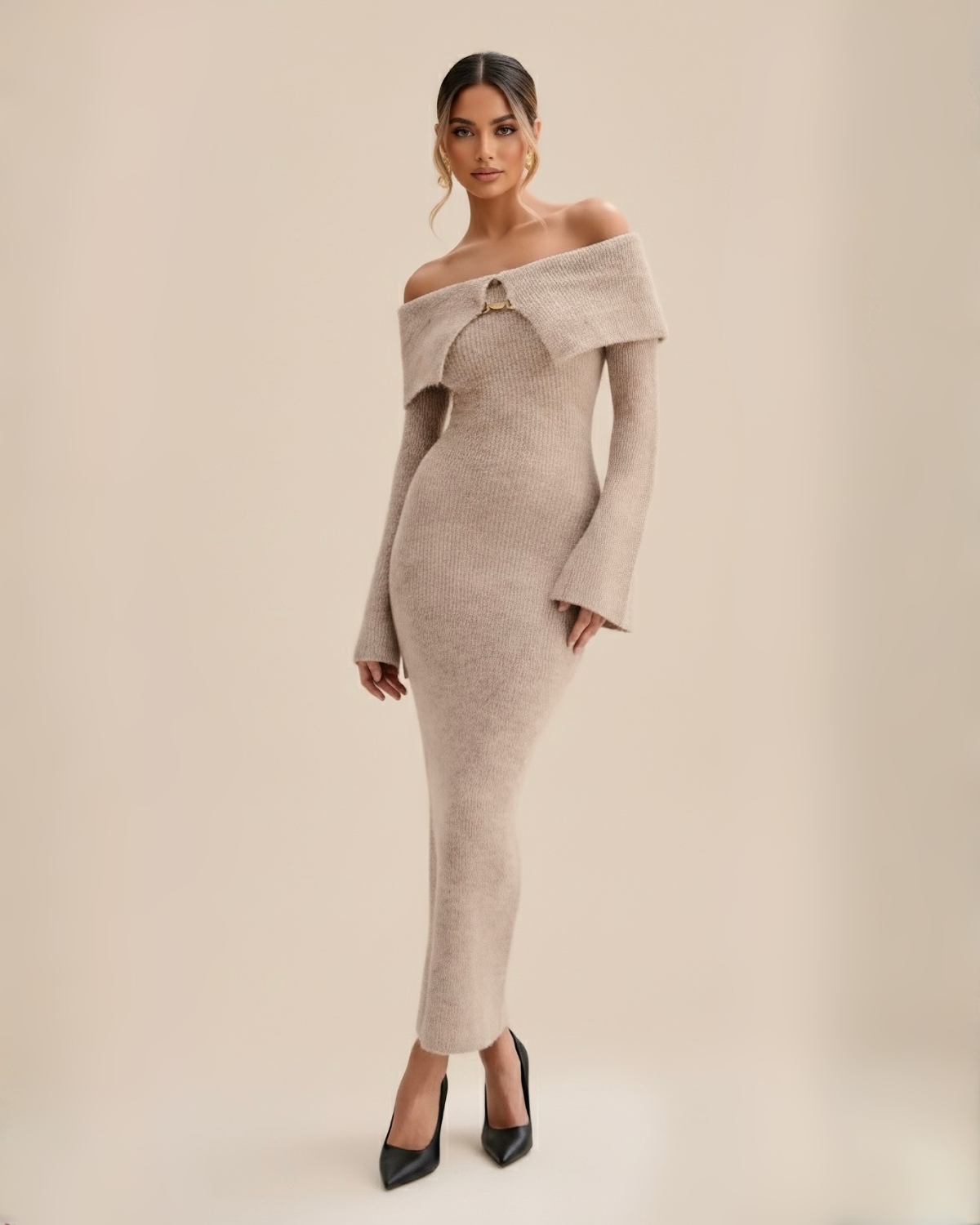 The Elena Off-Shoulder Knit Maxi Dress