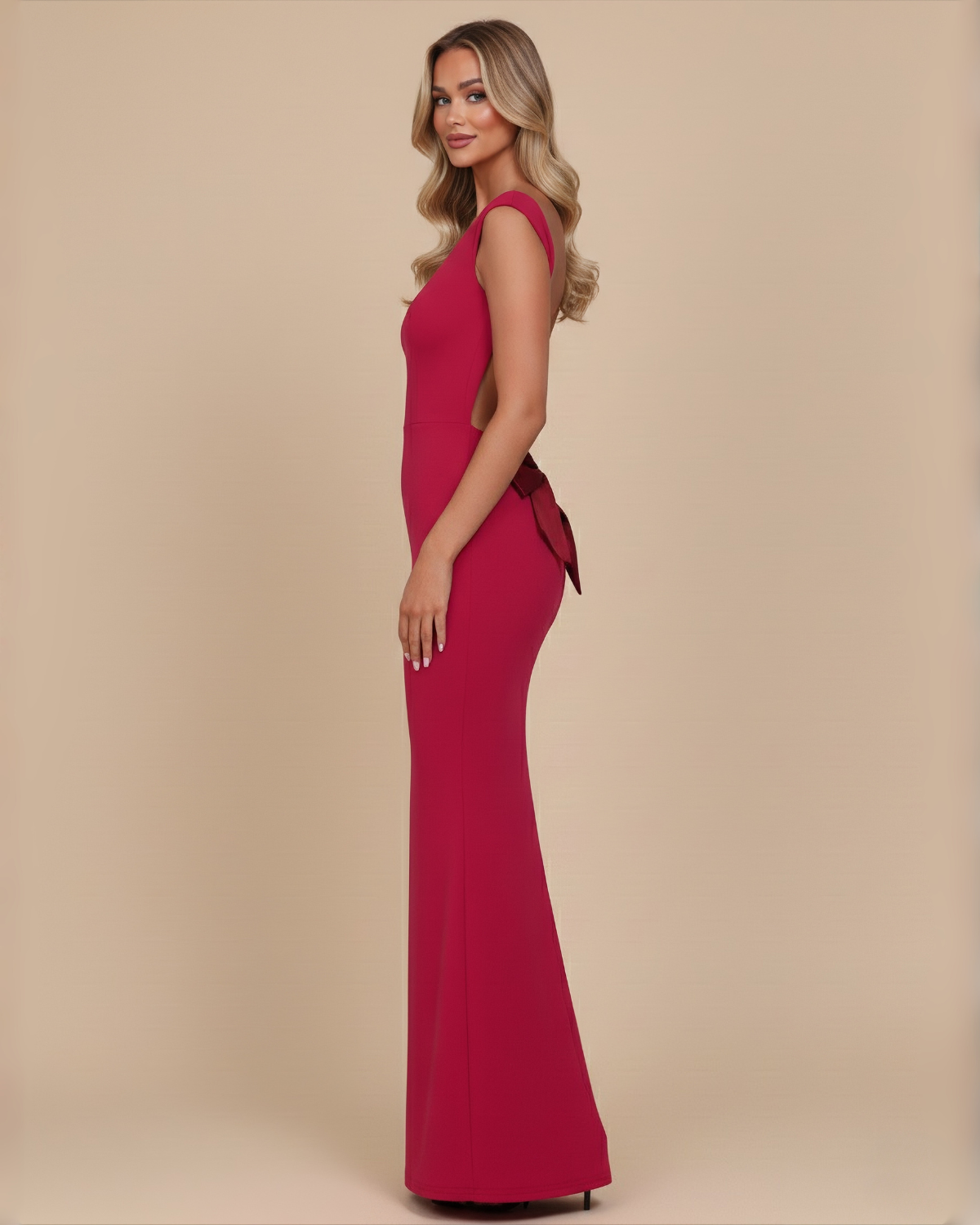 The Noèmie Bow Maxi Dress - Magenta Red