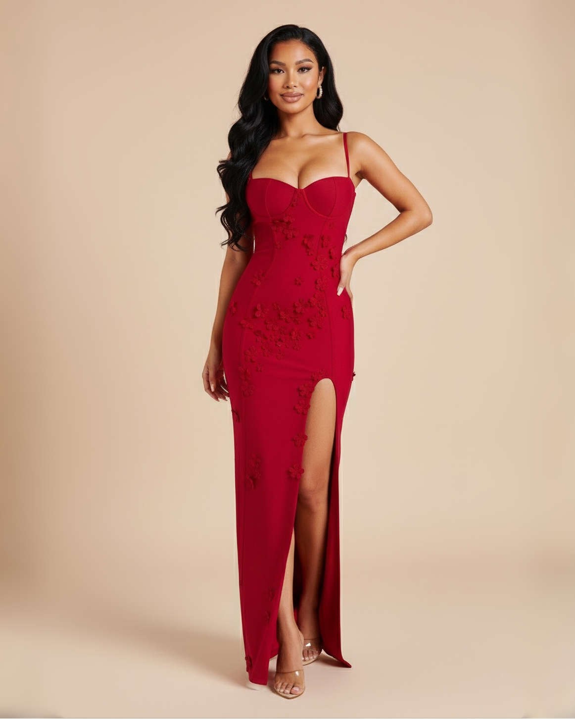 The Lucienne Floral Maxi Dress - Red