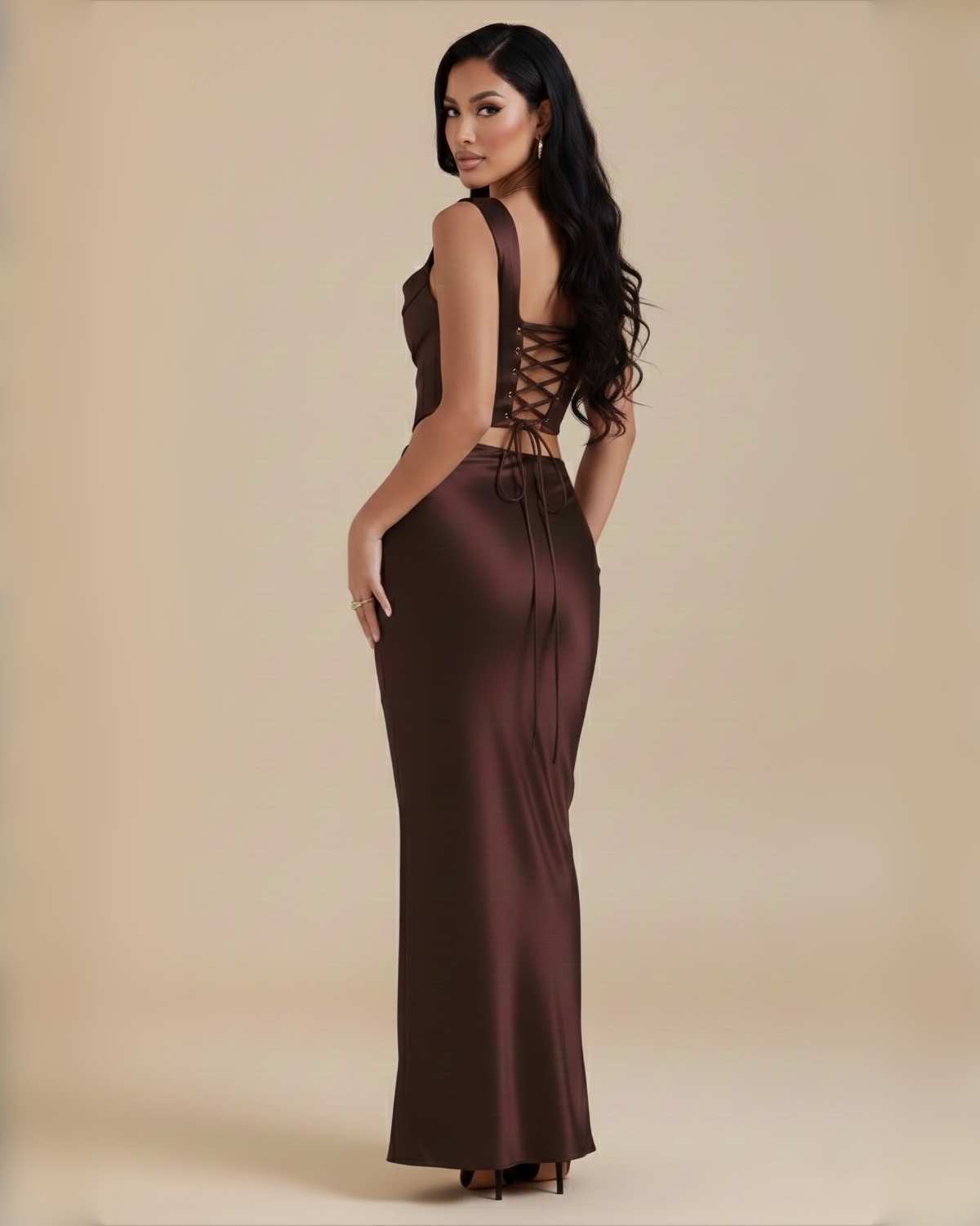 The Monroe Maxi Skirt Set - Brown
