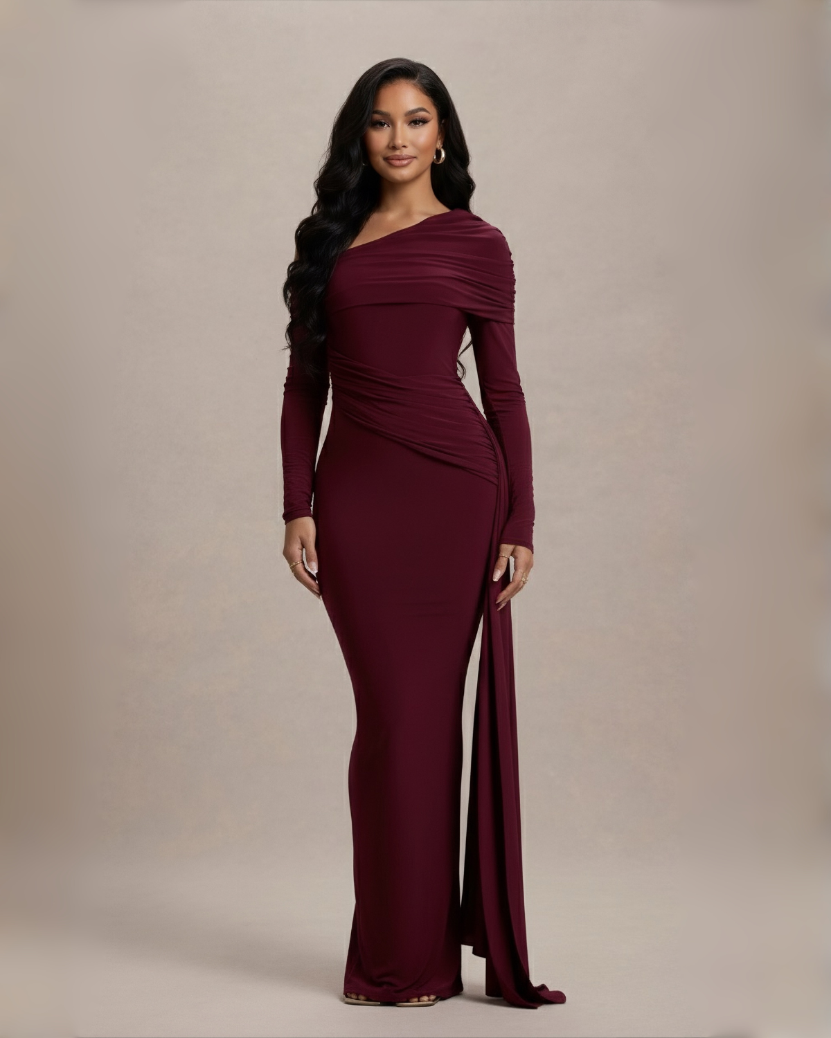 The Mona Long Sleeve Maxi Dress - Wine Red